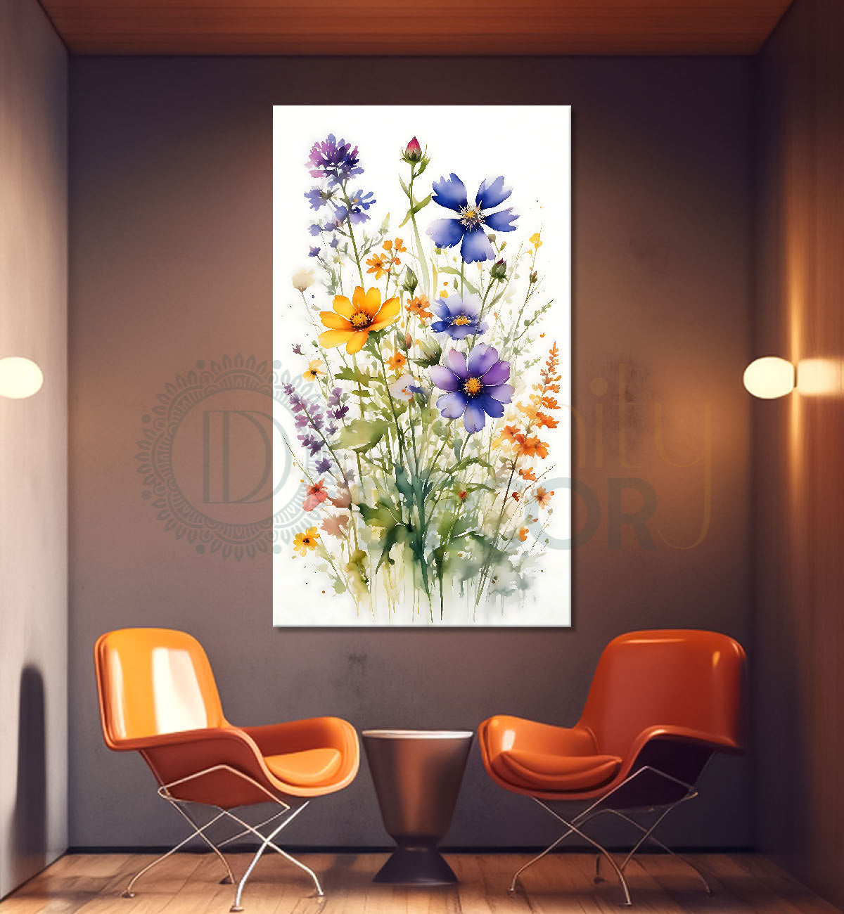 Colourful flowers in white textured painting - Flower-V-499
