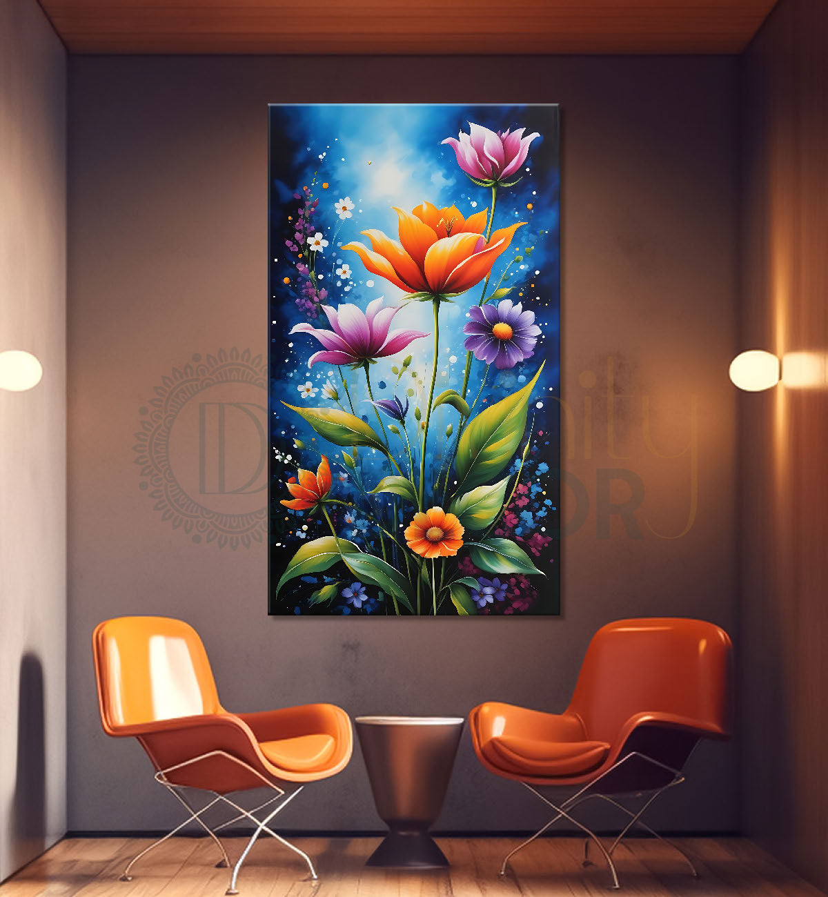 Colourful flowers in navy blue background  - Flower-V-500