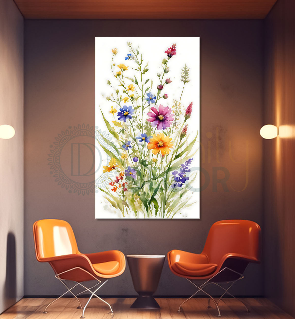Colourful flowers in white textured painting - Flower-V-502