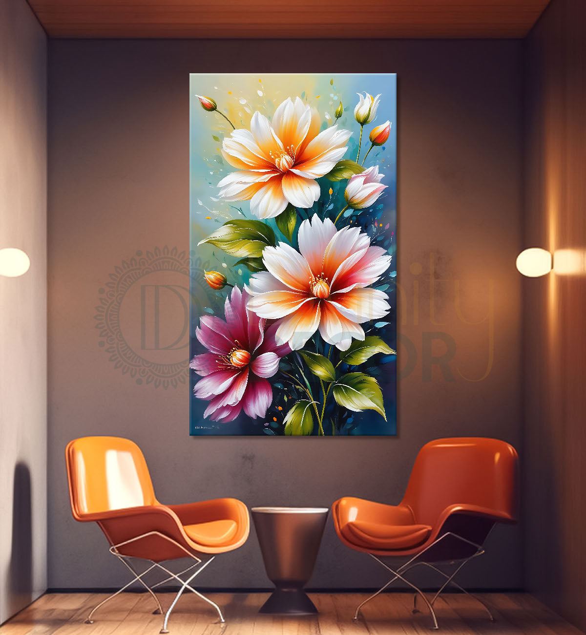 Pink flowers in green textured background - Flower-V-503