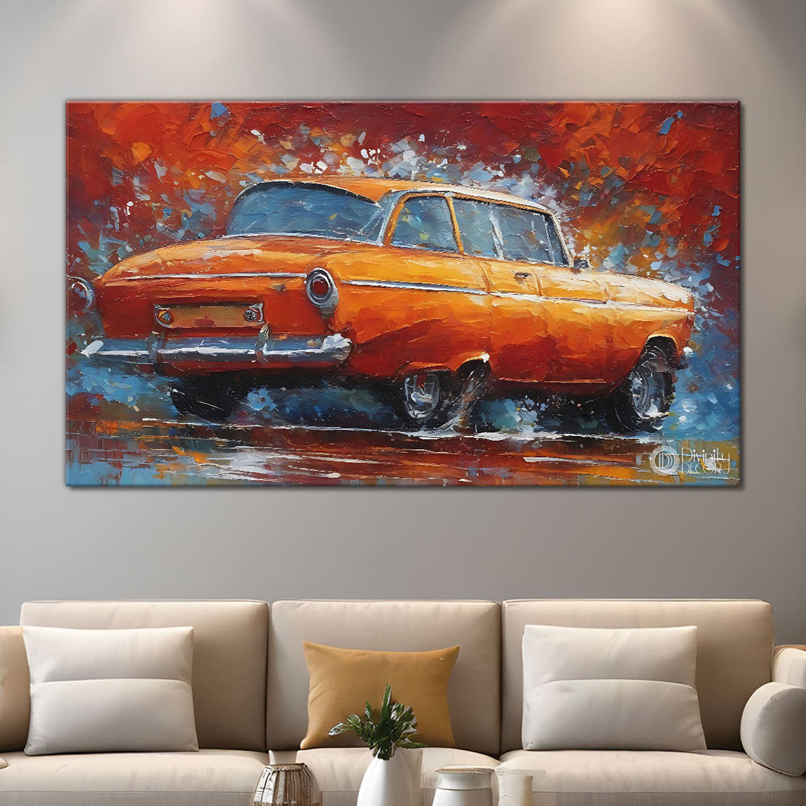 Car in textured oil painting Canvas Painting - Design - Modern-L-505