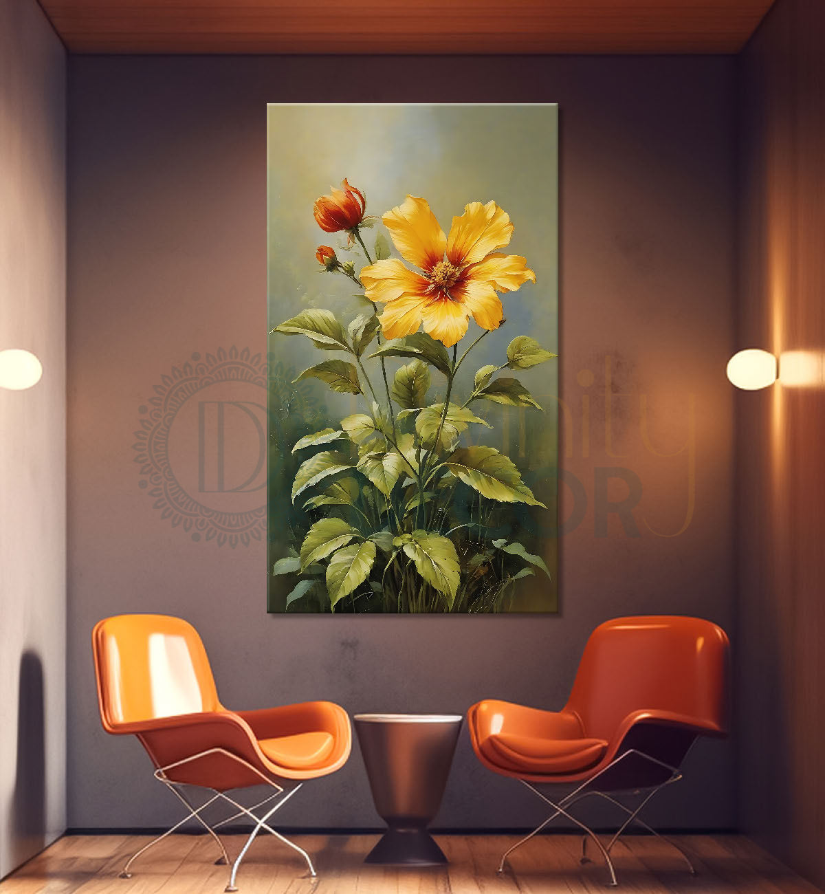 Yellow flower in grey background art - Flower-V-506