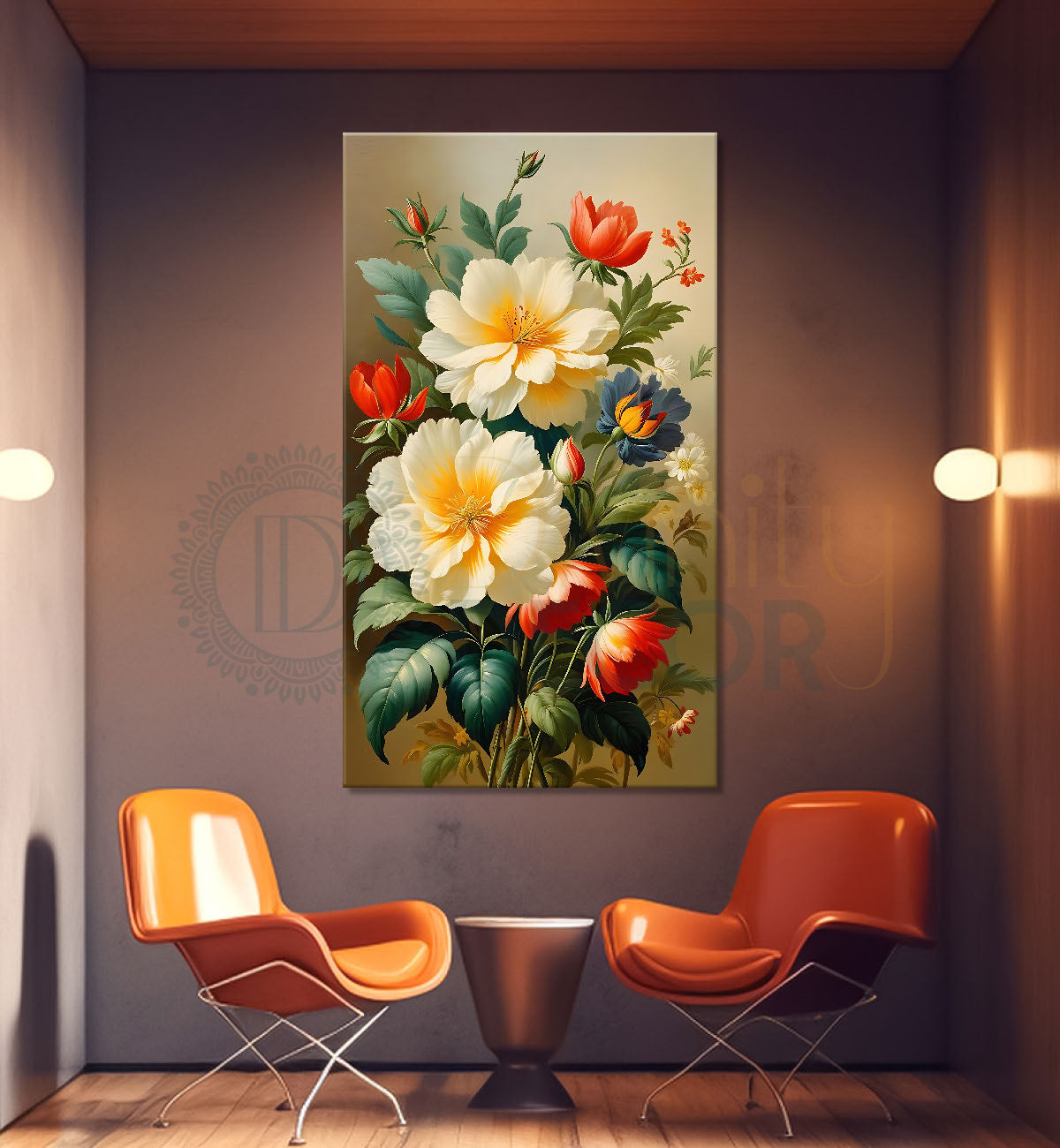 White flowers in light textured painting - Flower-V-507