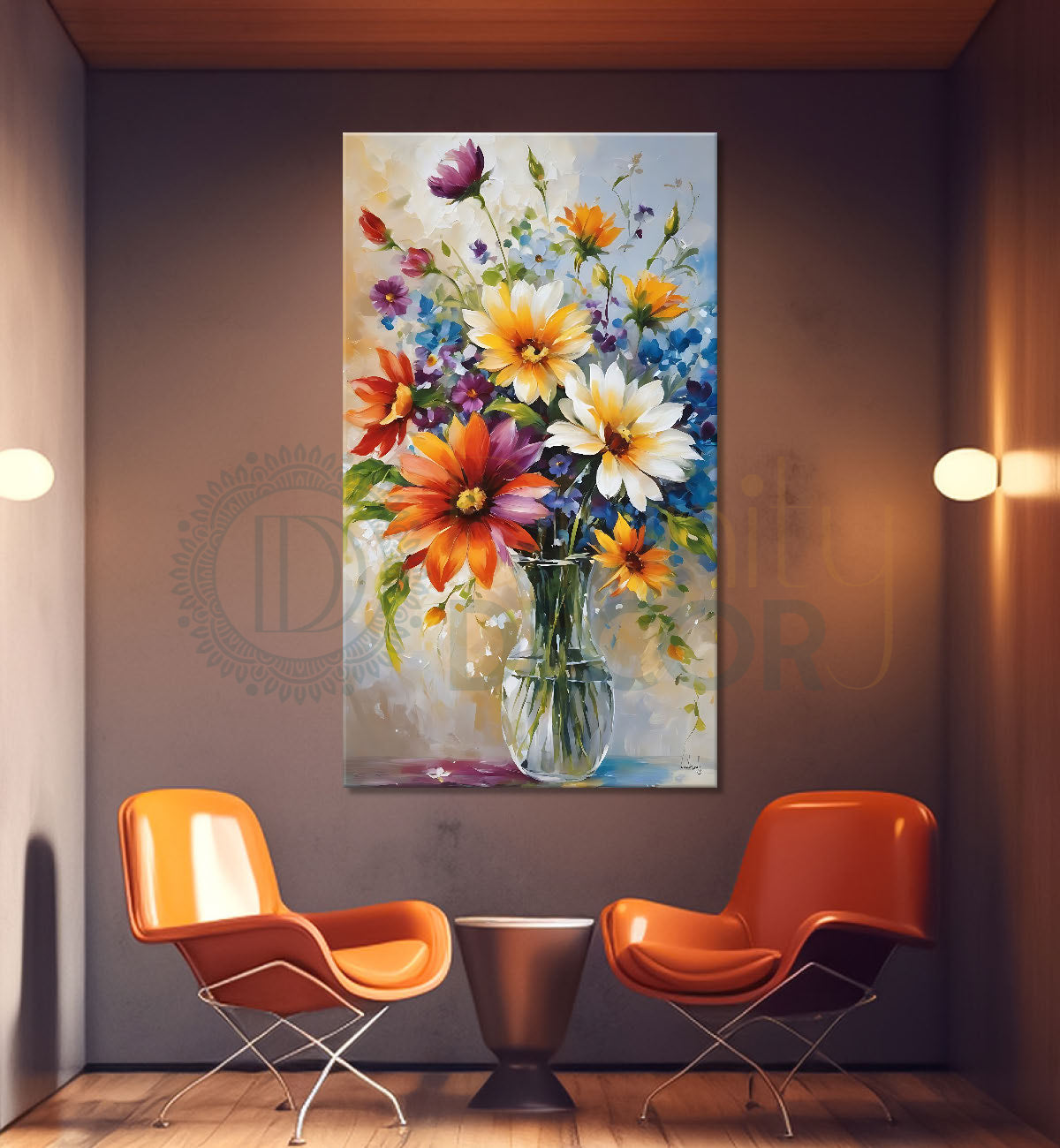 Colourful flowers in a vase in light textured background  - Flower-V-508
