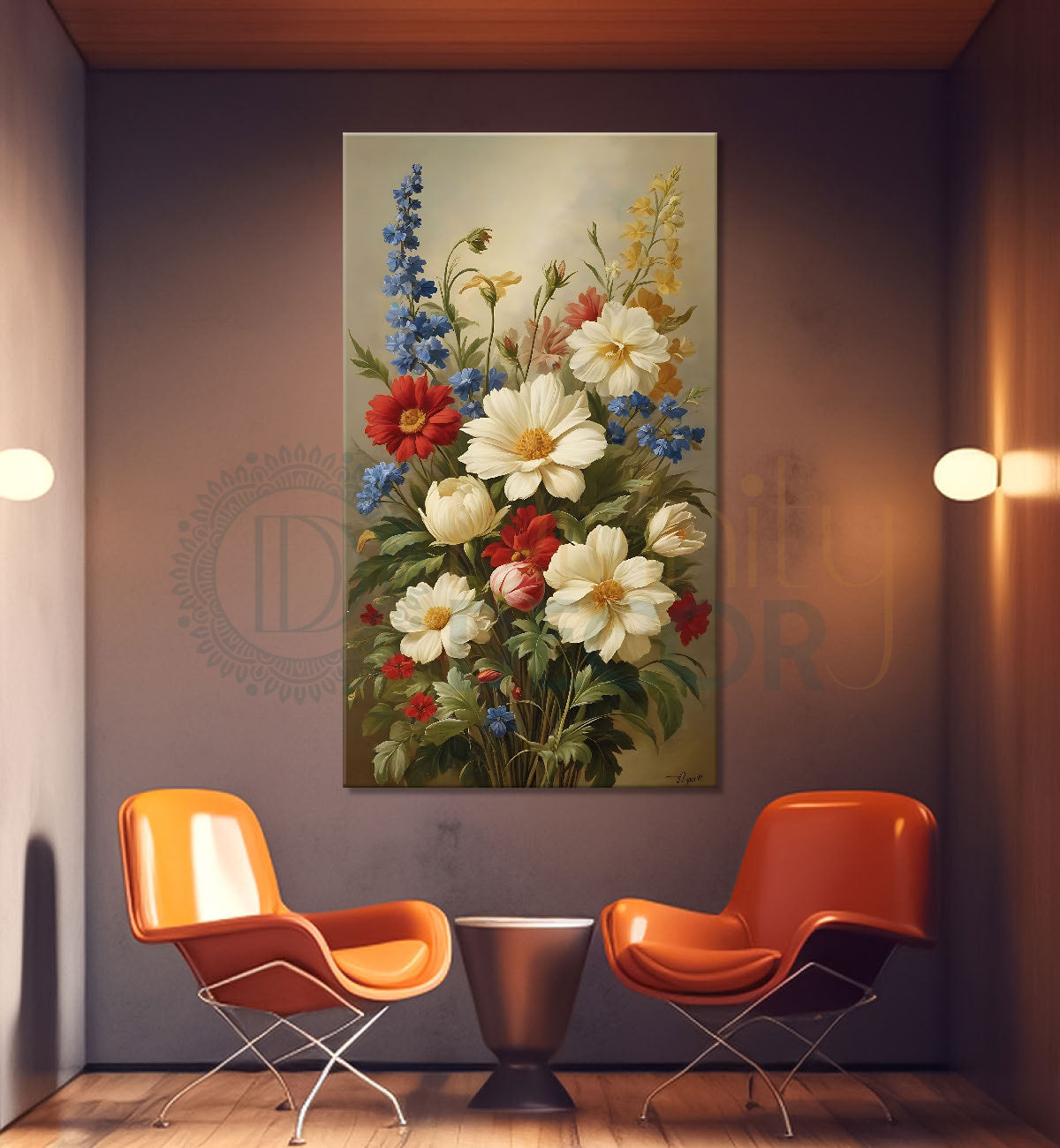 White flowers in light textured painting- Flower-V-509