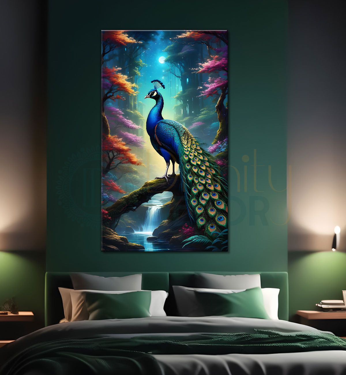 Peacock on branch with purple background modern art painting  - Design - Peacock-V-50