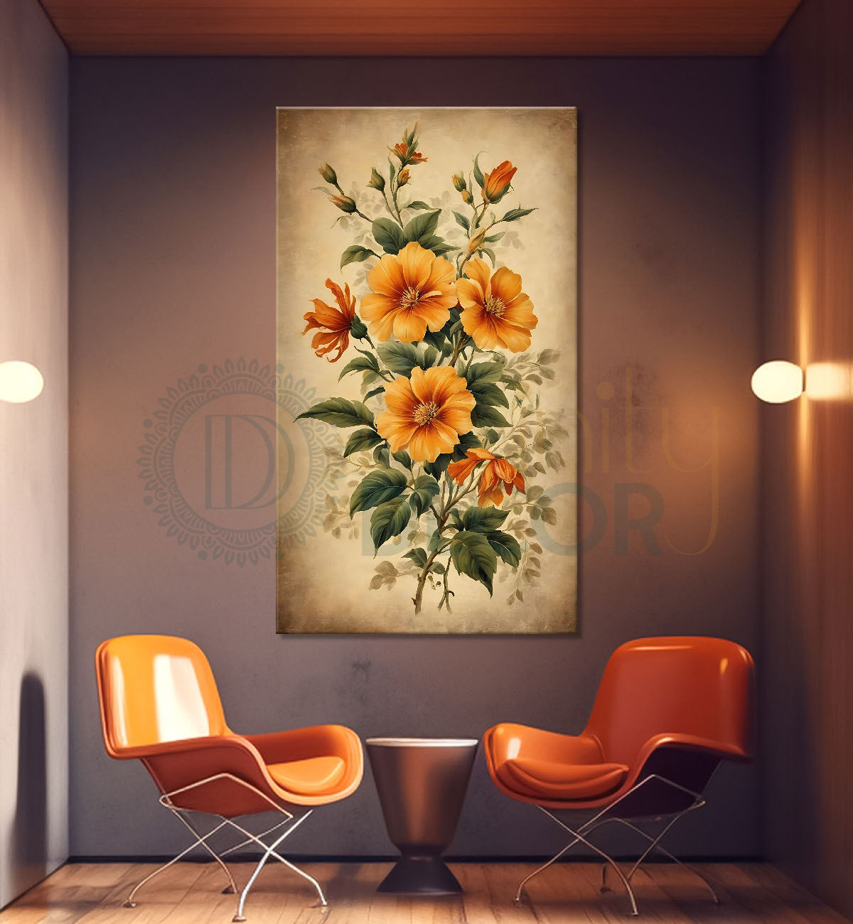 Yellow flowers in light background painting - Flower-V-513