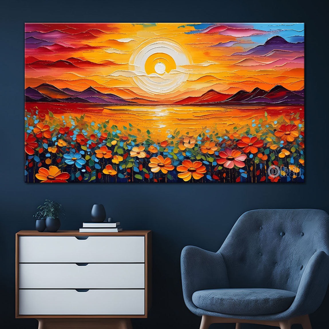 Sun with flowers painting Canvas Painting - Nature Art -514