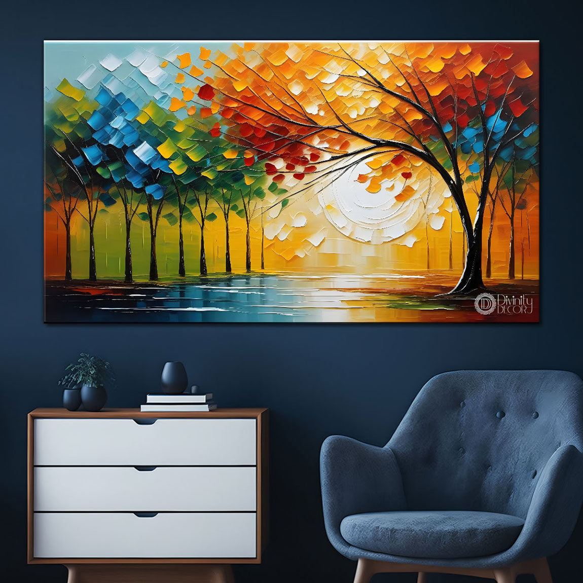 Colorful trees textured painting Canvas Painting - Nature Art -515