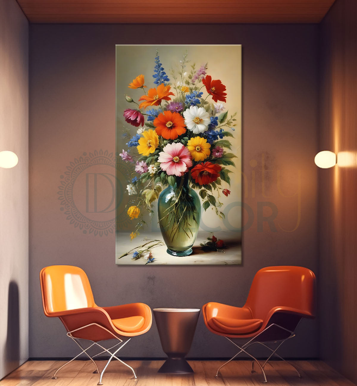 Colourful flowers in a vas in light textured background  - Flower-V-515