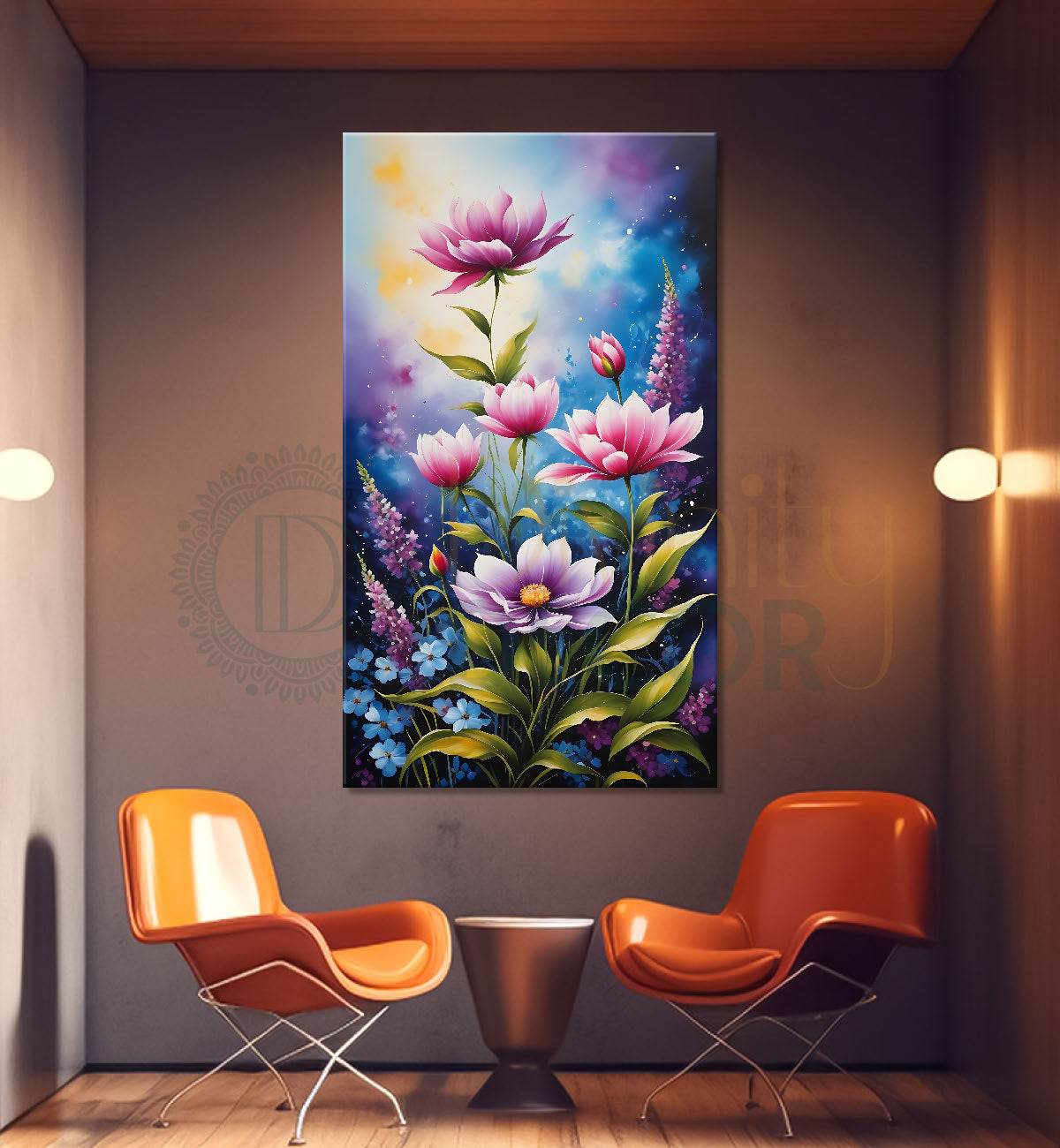 Pink flowers in colourful textured background - Flower-V-516