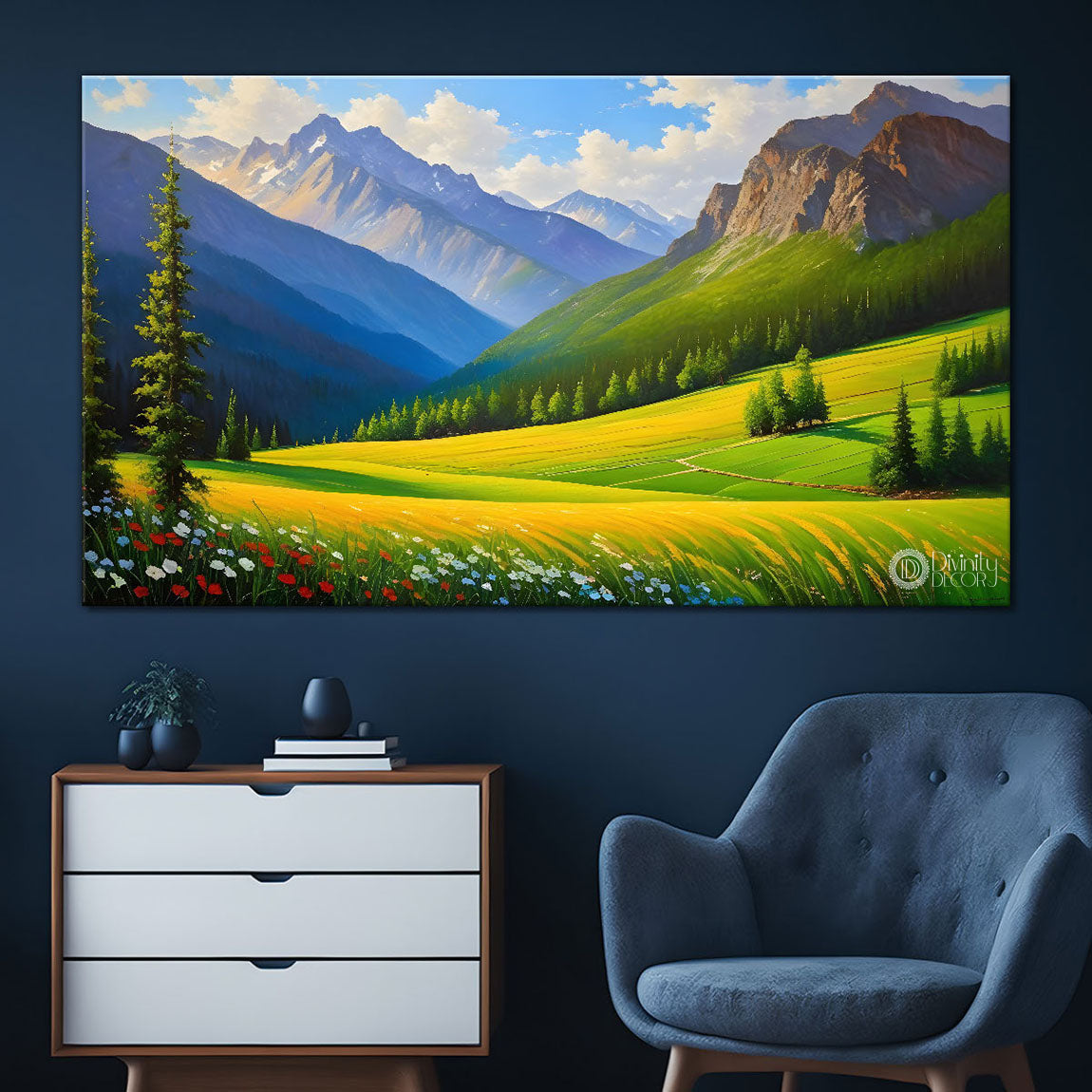 Mountains  with greenery painting Canvas Painting - Nature Art -517