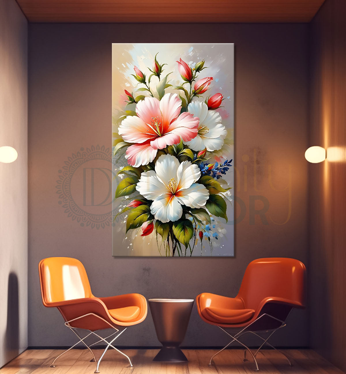 White flowers in grey textured painting- Flower-V-518