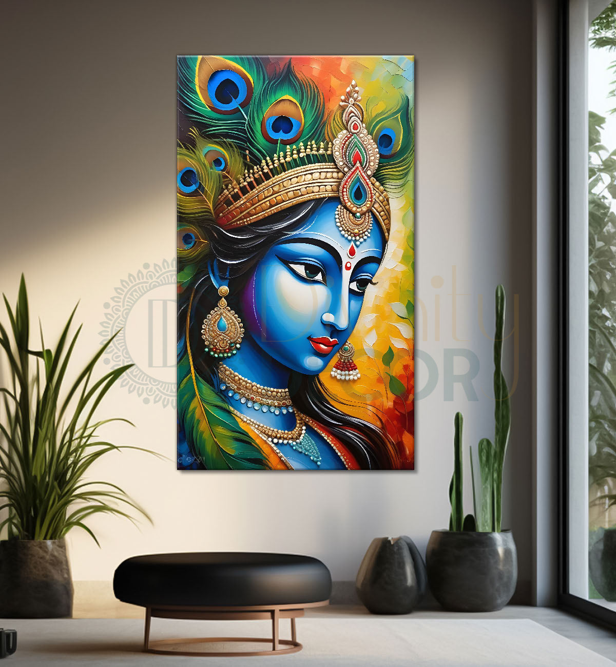 Krishna  in colourful background textured art Canvas Painting - Design - Krishna-V-51