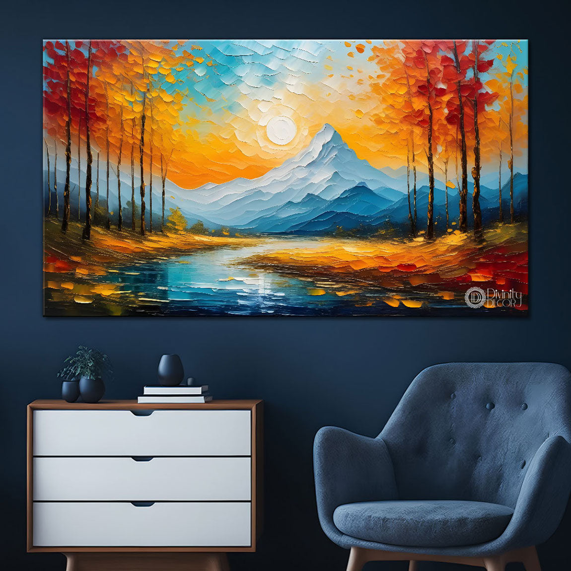 Mountains with colorful sky painting Canvas Painting - Nature Art -520