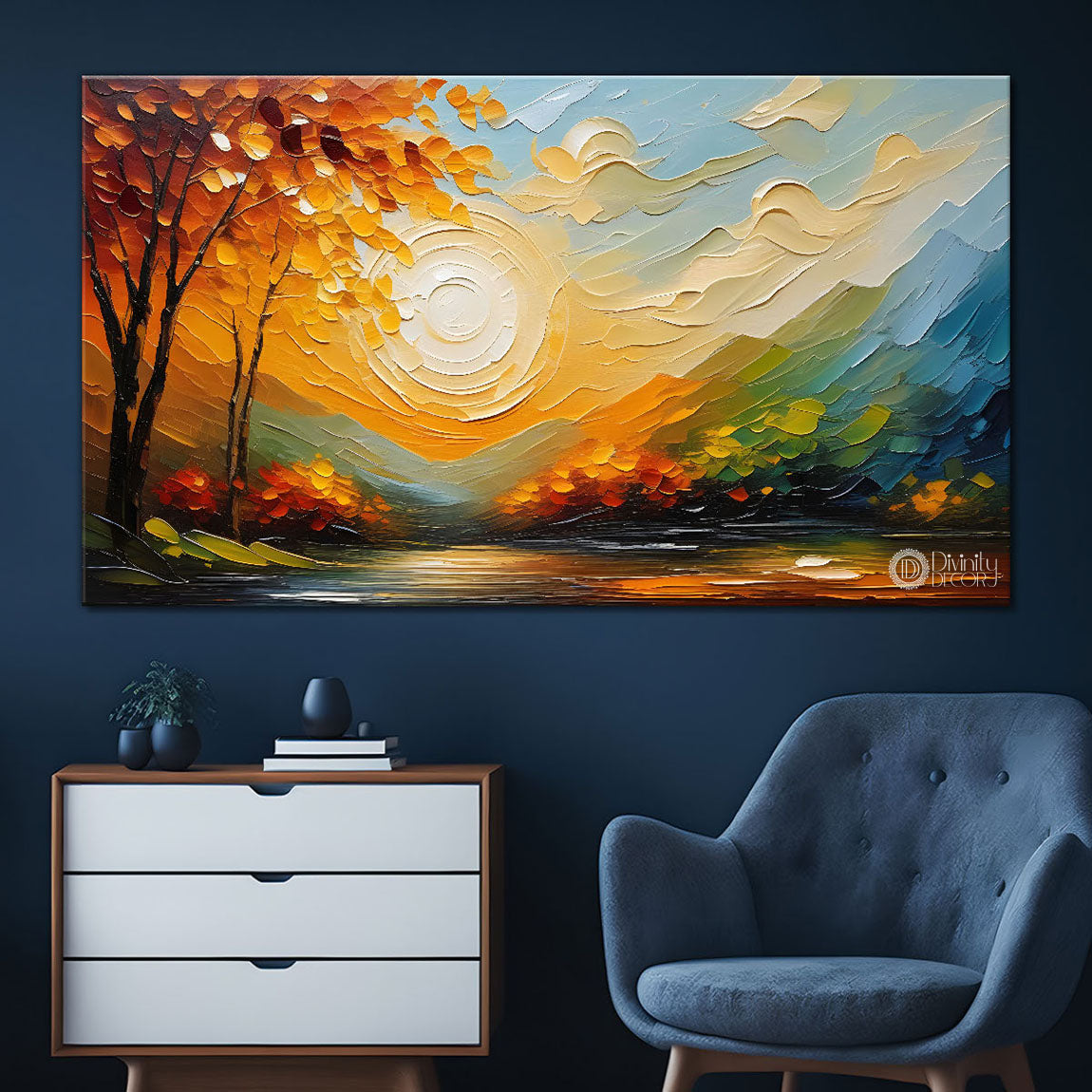 Mountains with trees painting Canvas Painting - Nature Art -521