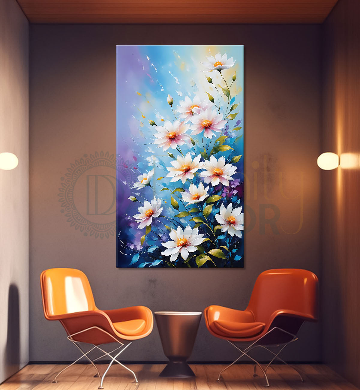 White flowers in colourful textured art  - Flower-V-522