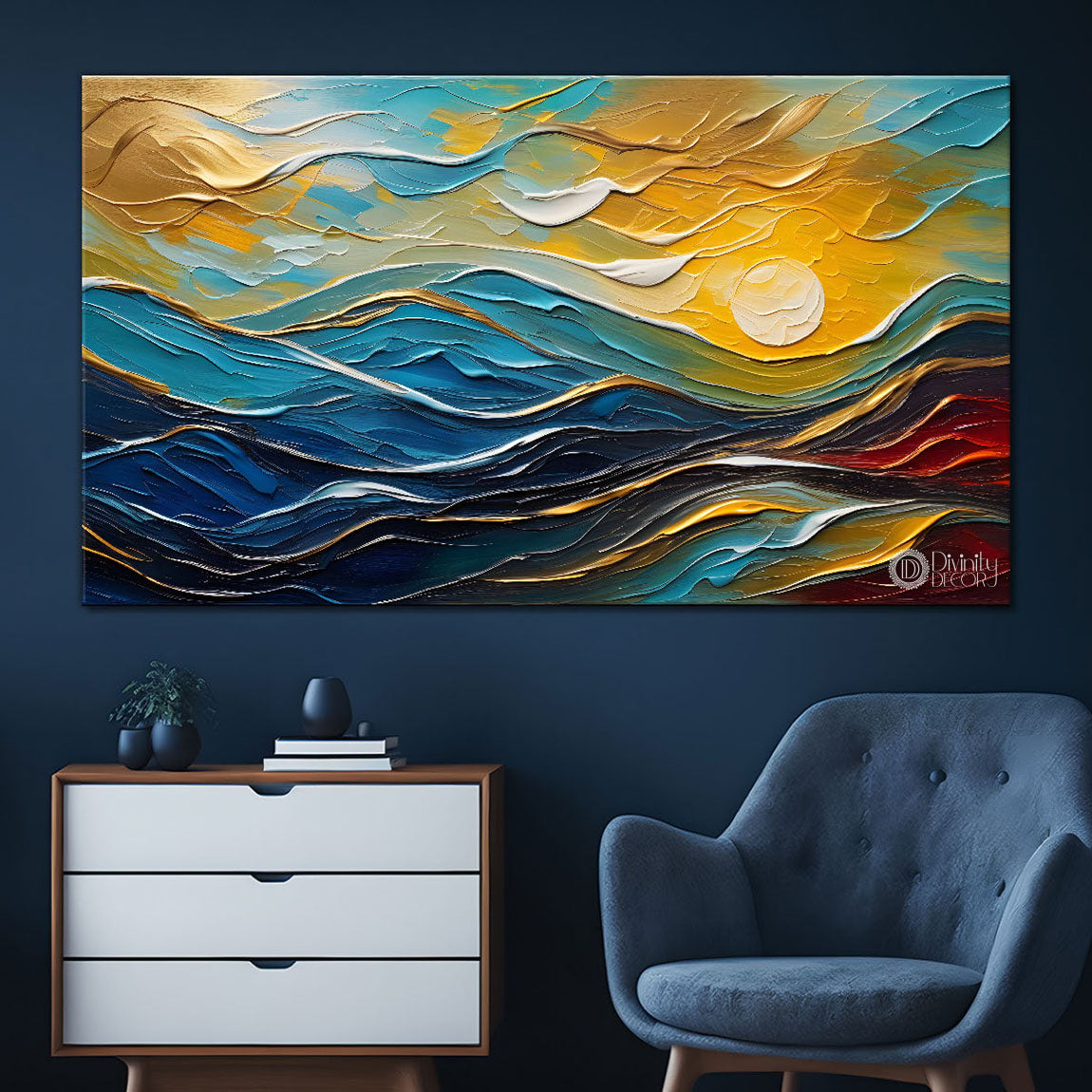 Mountains with sun textured painting Canvas Painting - Nature Art -524