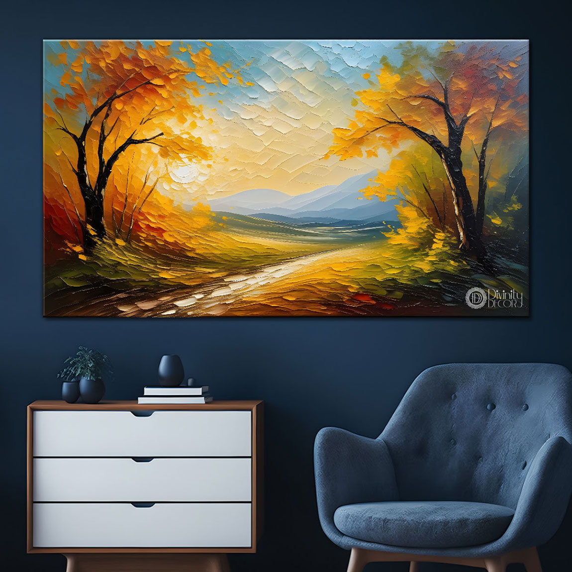 Trees with sky textured painting Canvas Painting - Nature Art -525