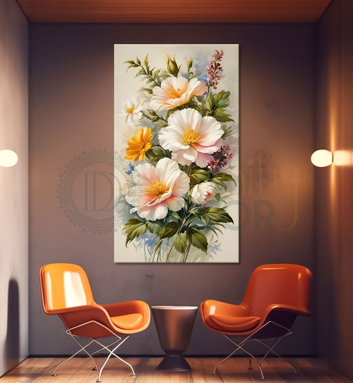 White flowers in light grey textured background- Flower-V-529