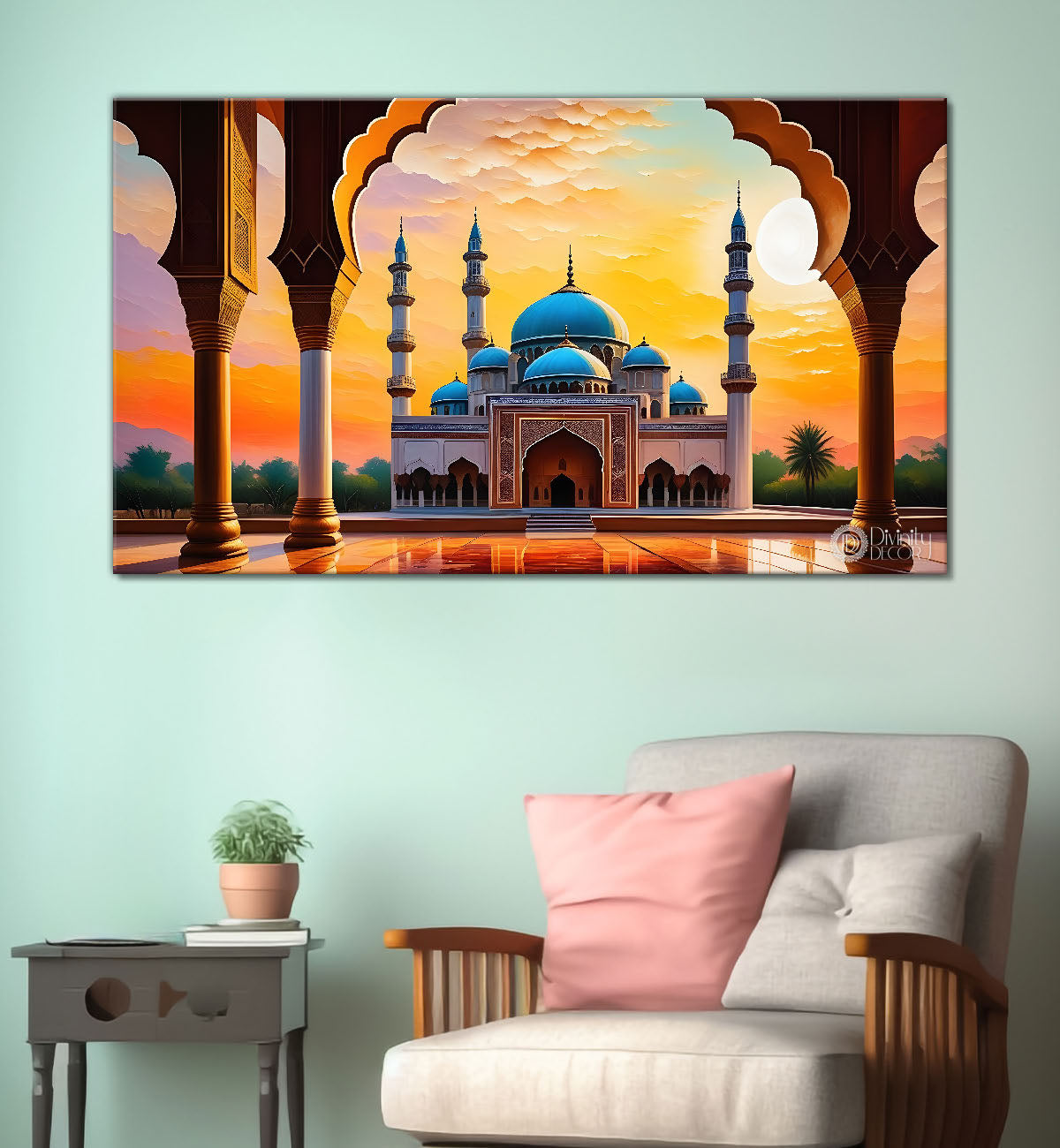 Islamic mosque with sunrise oil painting Canvas Painting - Islamic paintings - 53