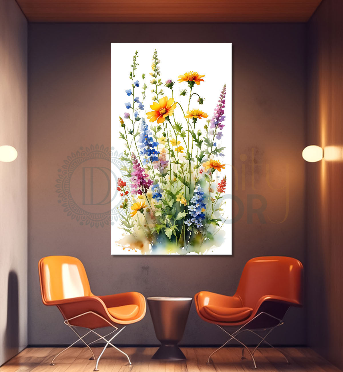 Colourful flowers in white textured background painting- Flower-V-530