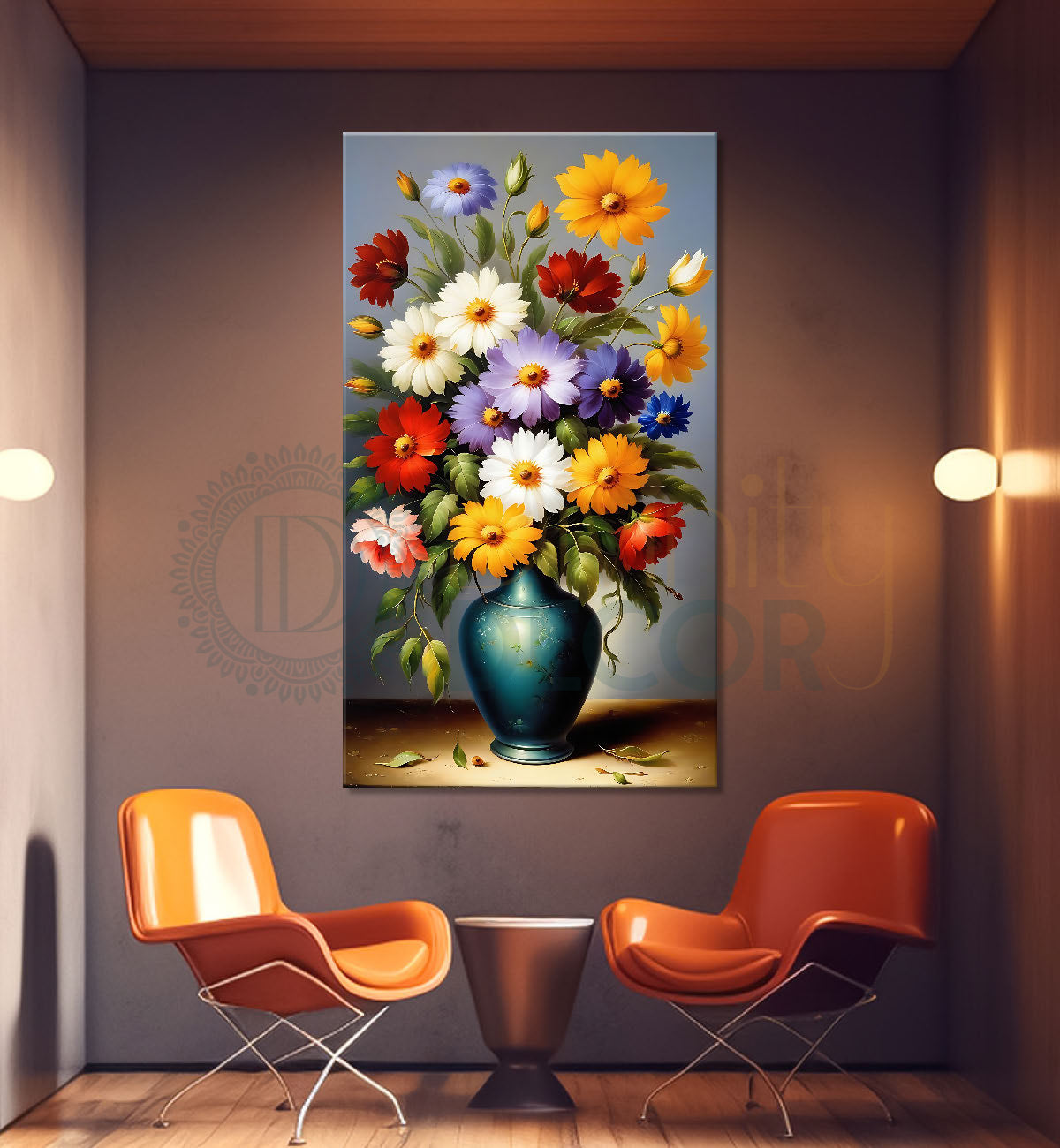 Colourful flowers in a vase in grey background - Flower-V-531