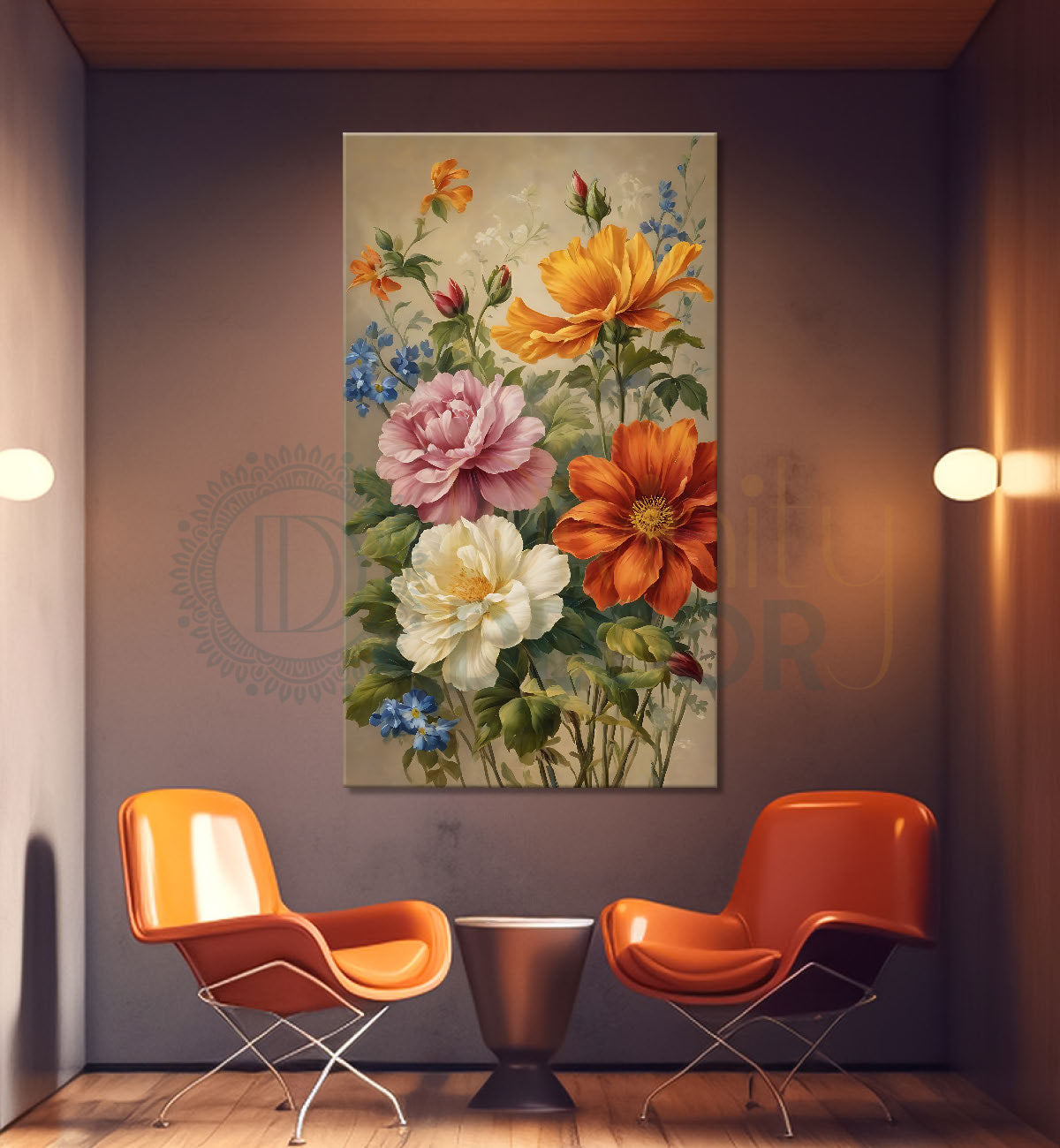 Colourful flowers in light textured painting- Flower-V-534