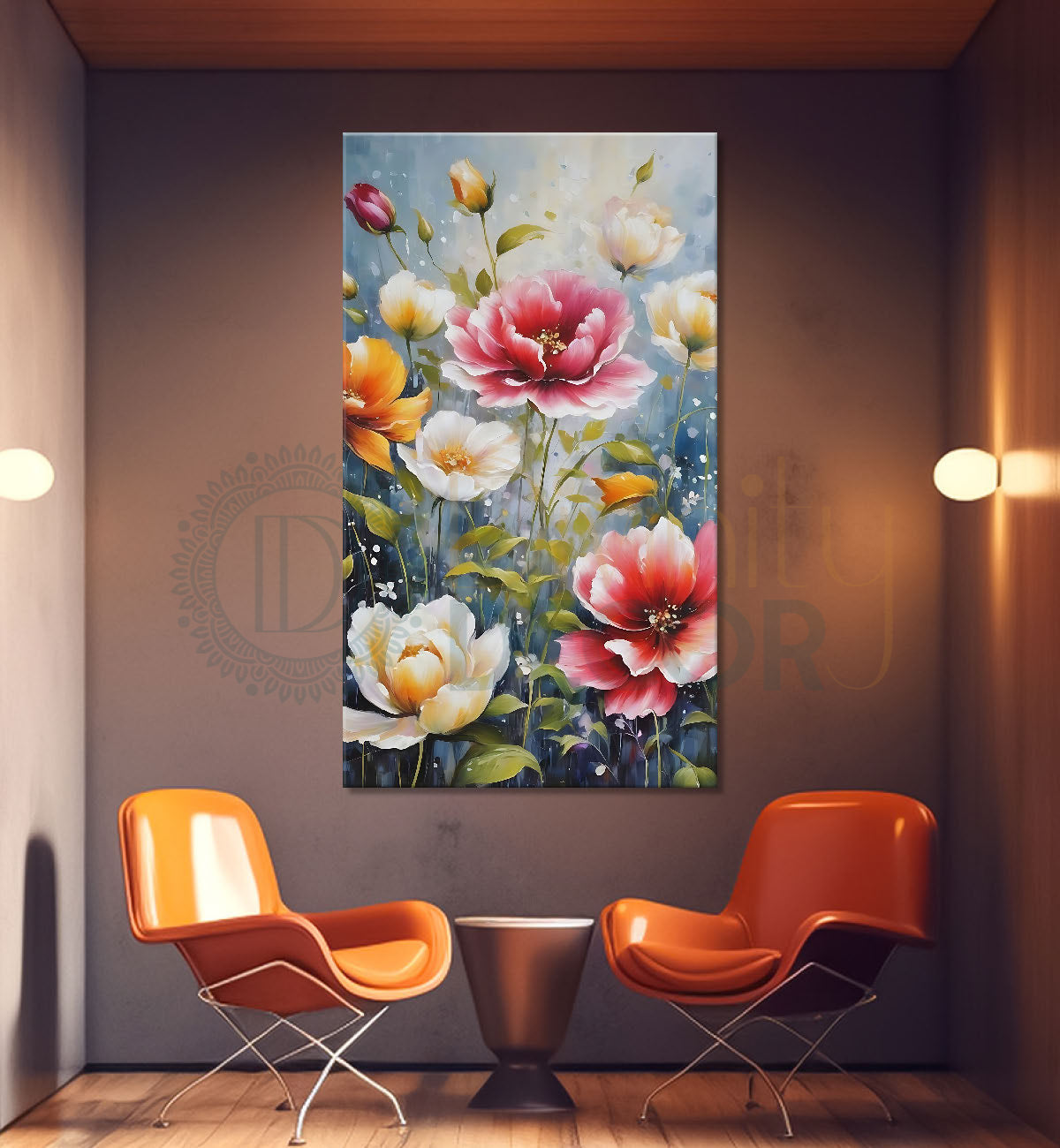 Colourful flowers in grey textured art - Flower-V-535