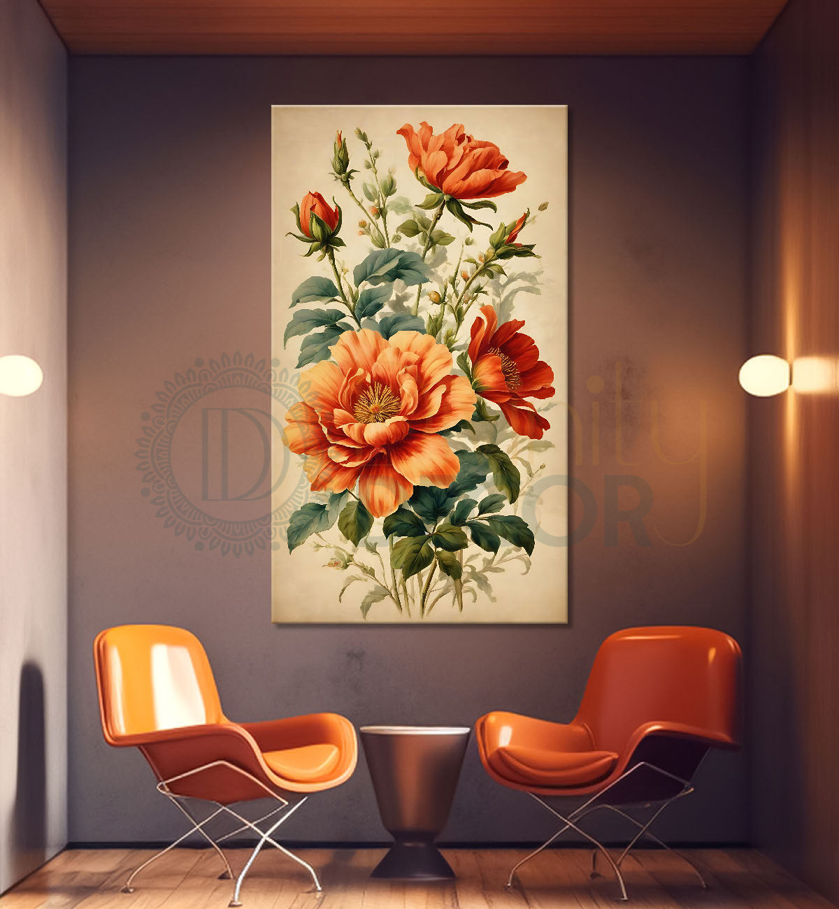 Pink flowers in light textured painting - Flower-V-537