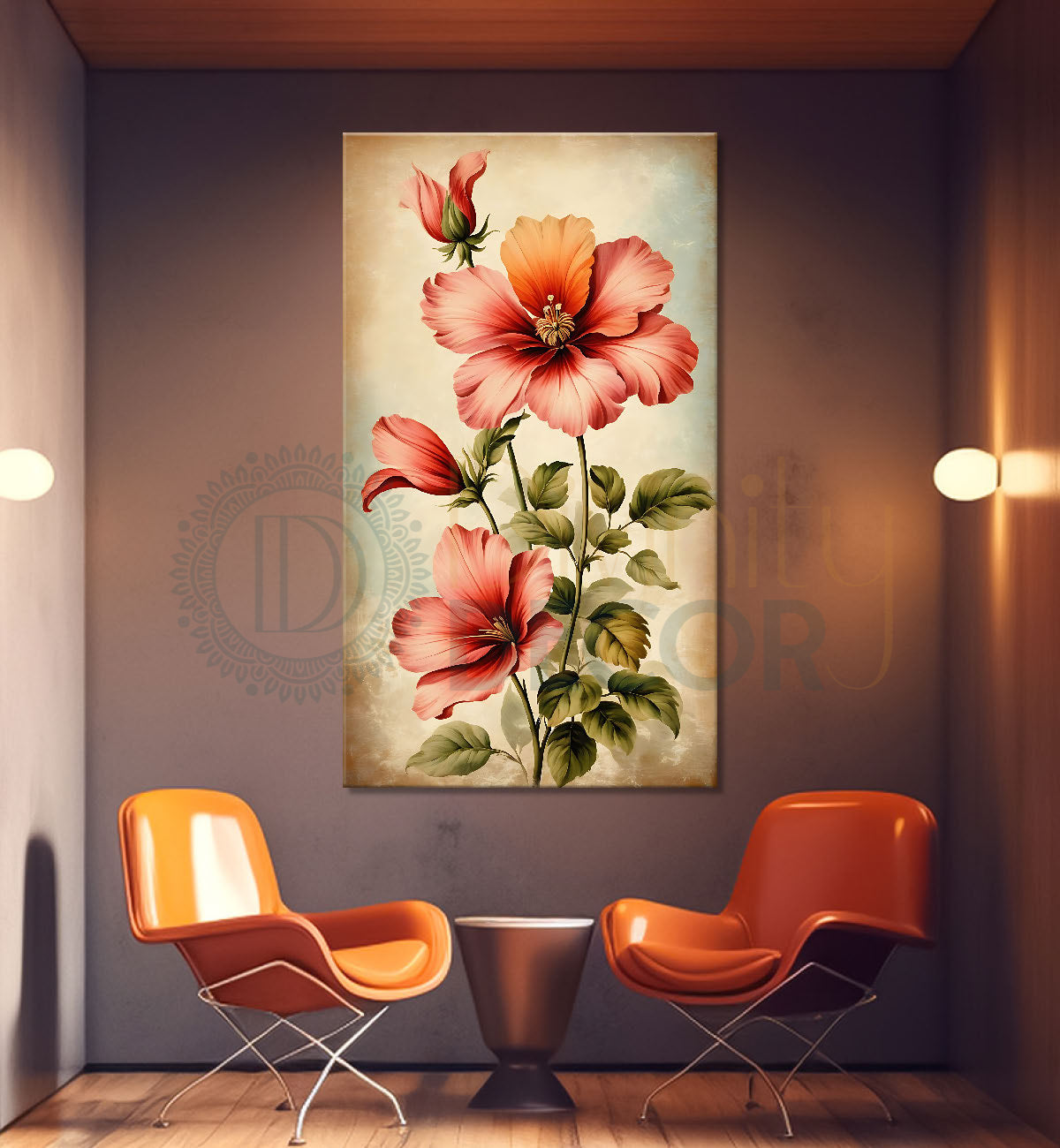 Pink flowers in light textured painting - Flower-V-539