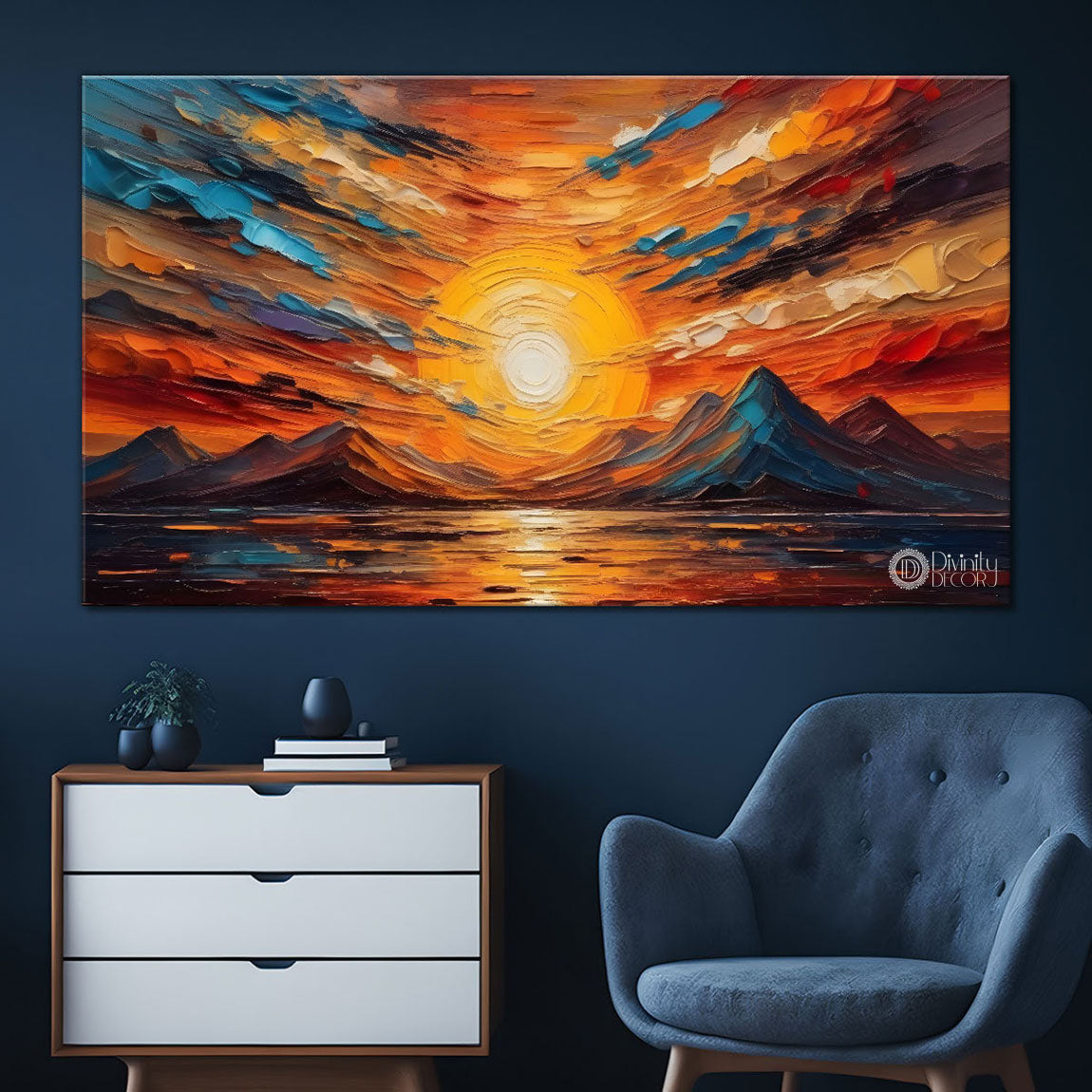 Mountains and sunset painting Canvas Painting - Nature Art -540