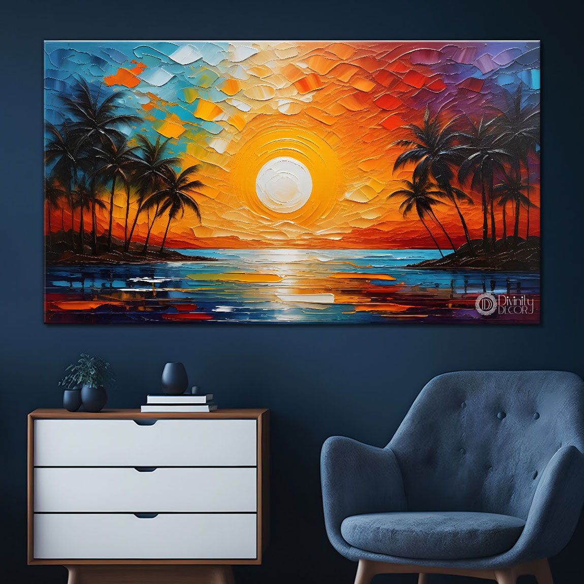 Sunset view in textured painting Canvas Painting - Nature Art -542