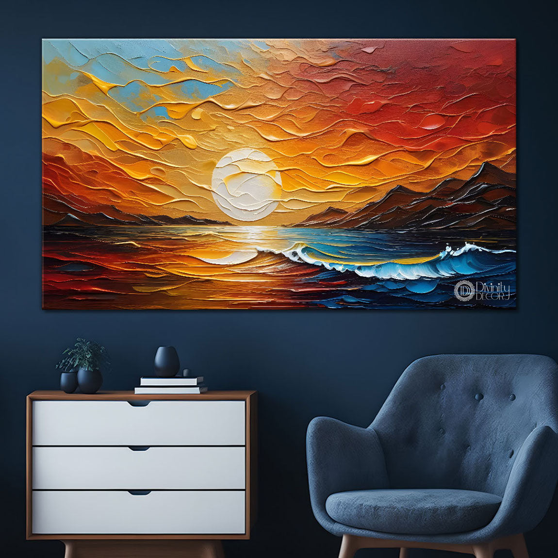 Sunset view in textured painting Canvas Painting - Nature Art -543