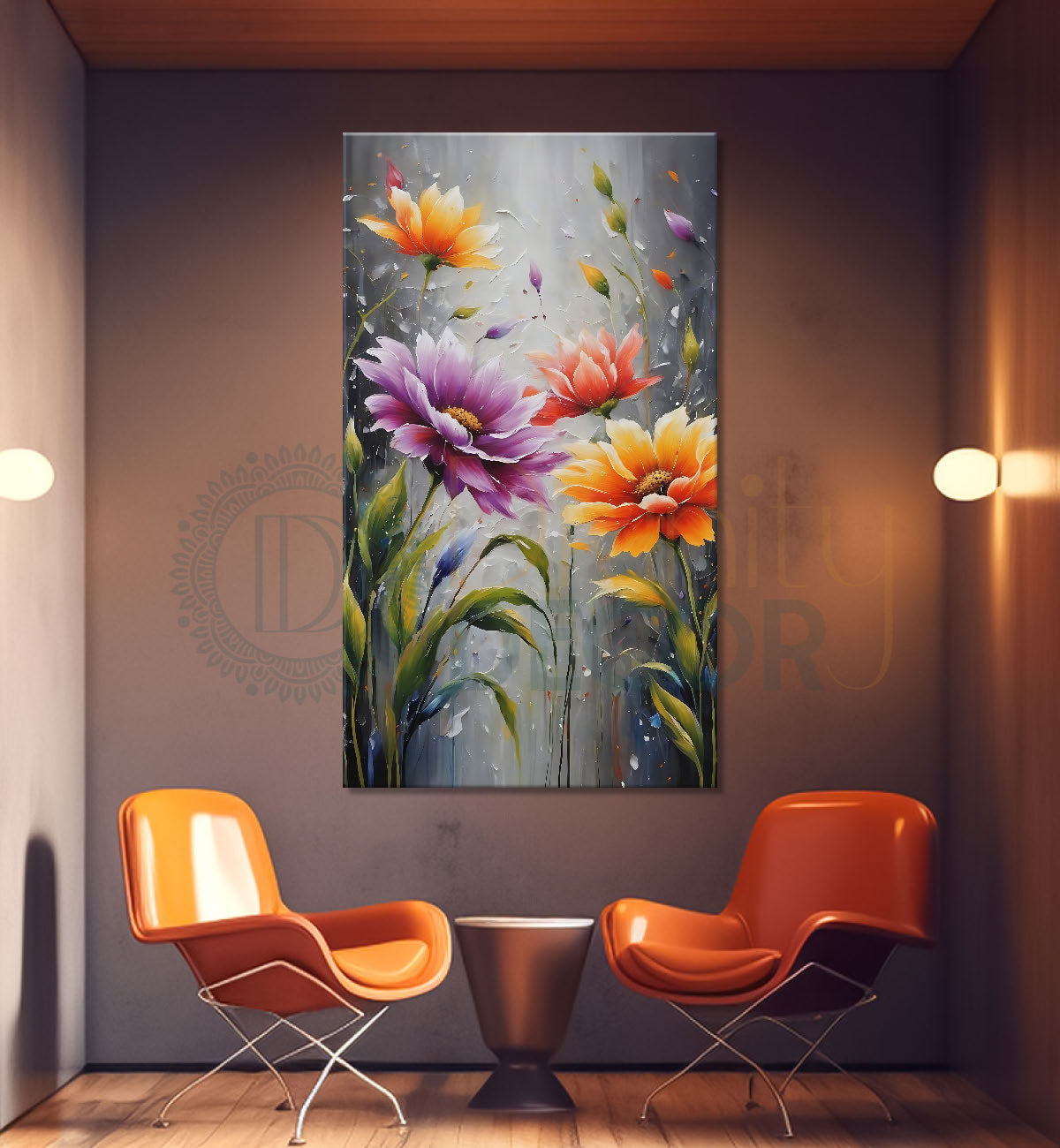 Purple and orange flowers in grey background  - Flower-V-544