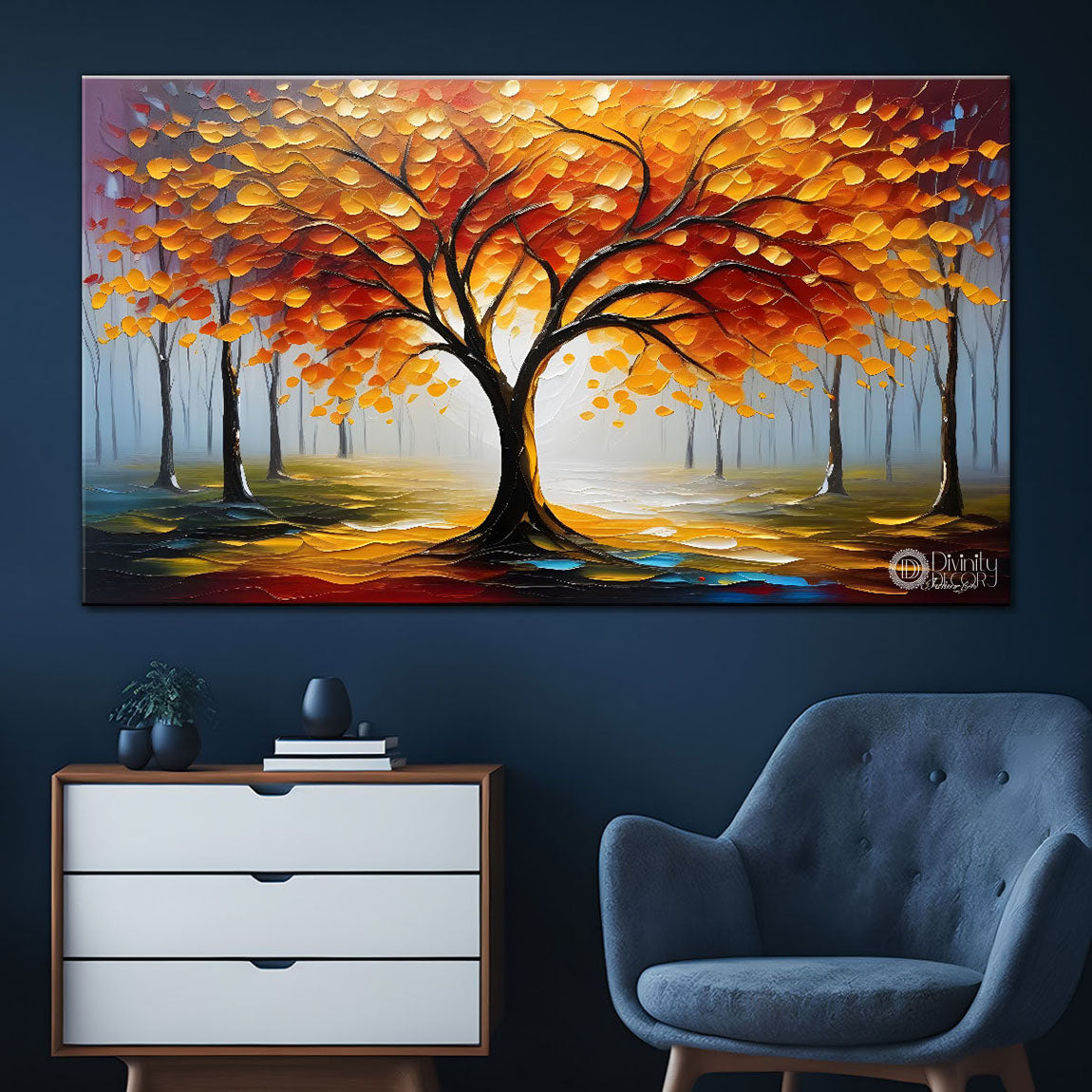 Orange trees textured painting Canvas Painting - Nature Art -545