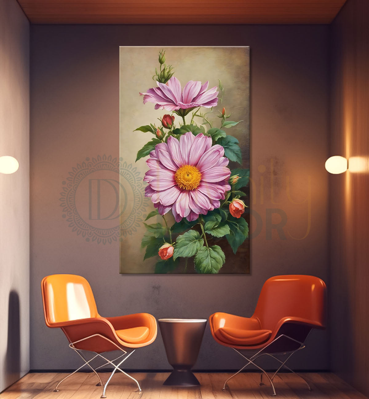 Pink flowers in light textured painting - Flower-V-545