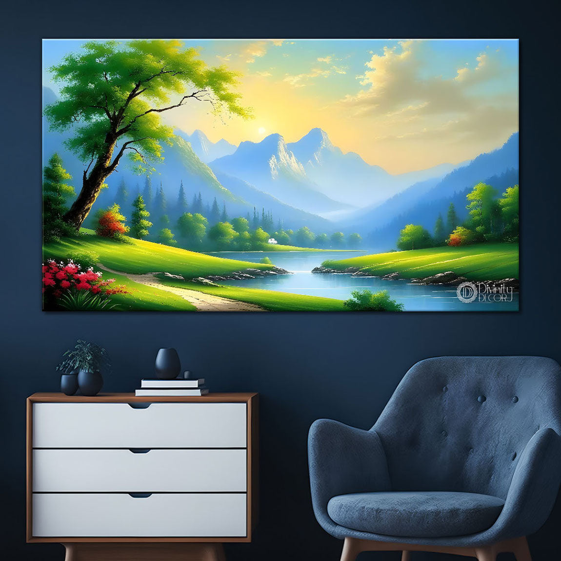 Mountains with greenery painting Canvas Painting - Nature Art -549