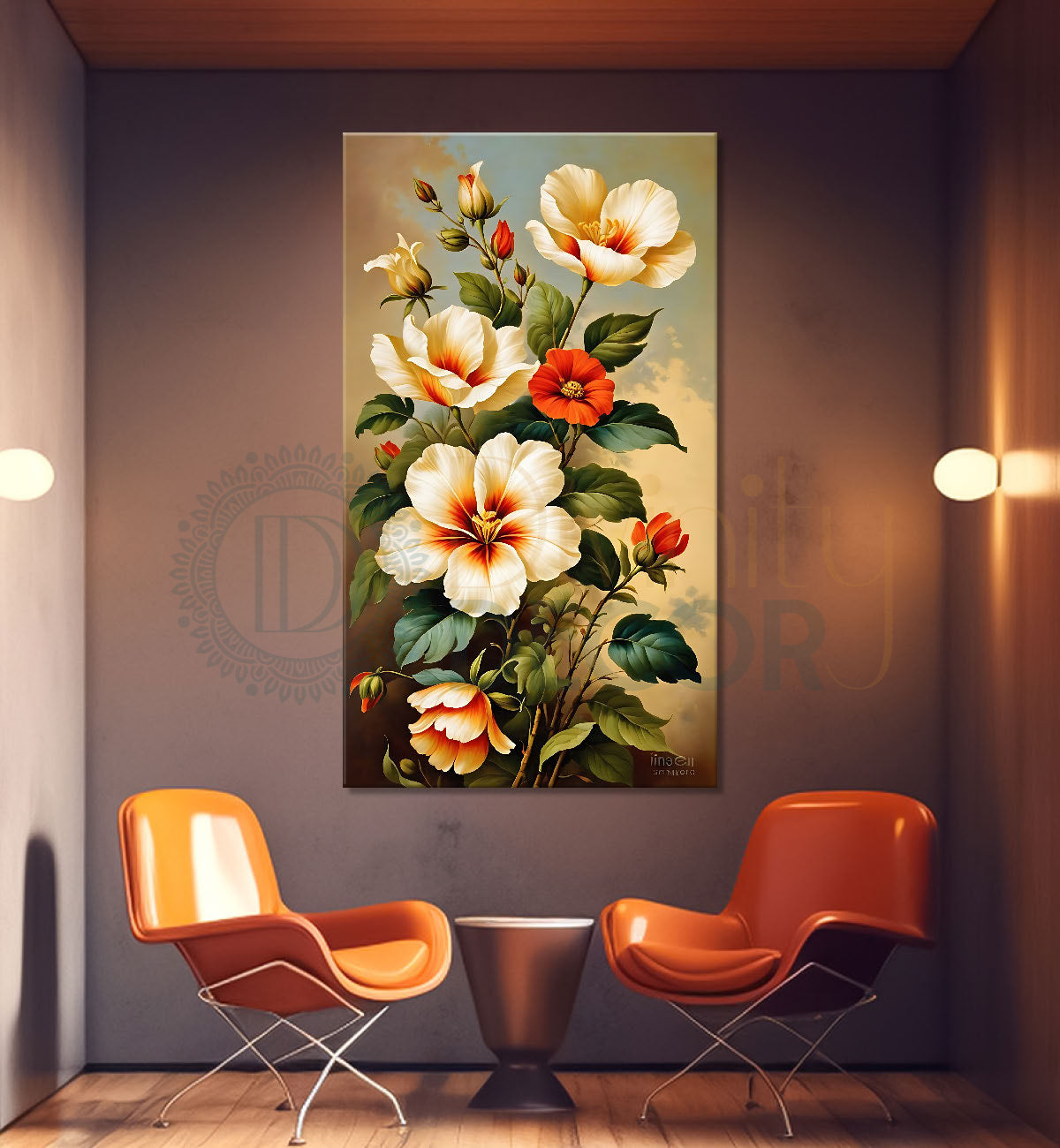 White and red flowers in light textured background  - Flower-V-551