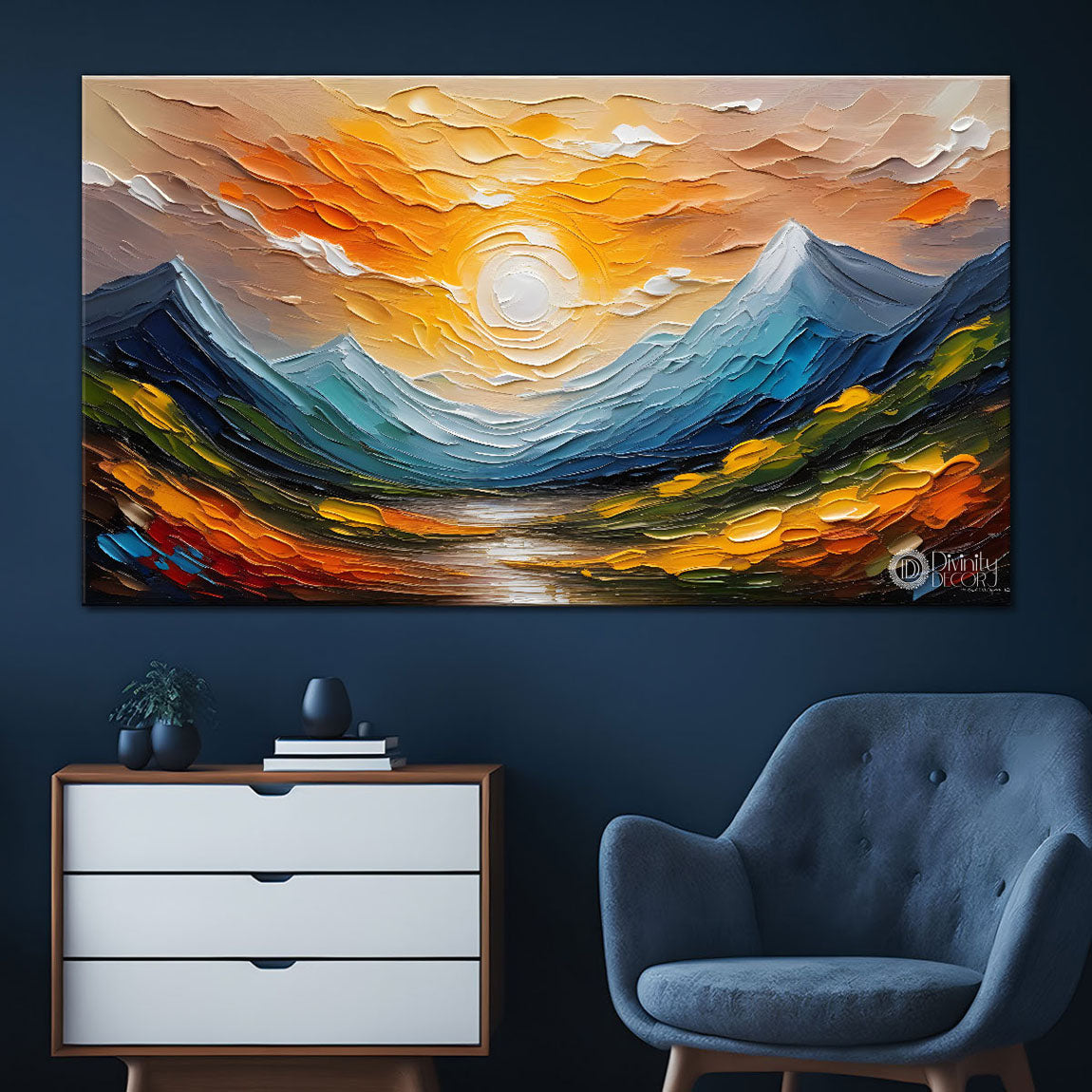 Mountains with sun painting Canvas Painting - Nature Art -552