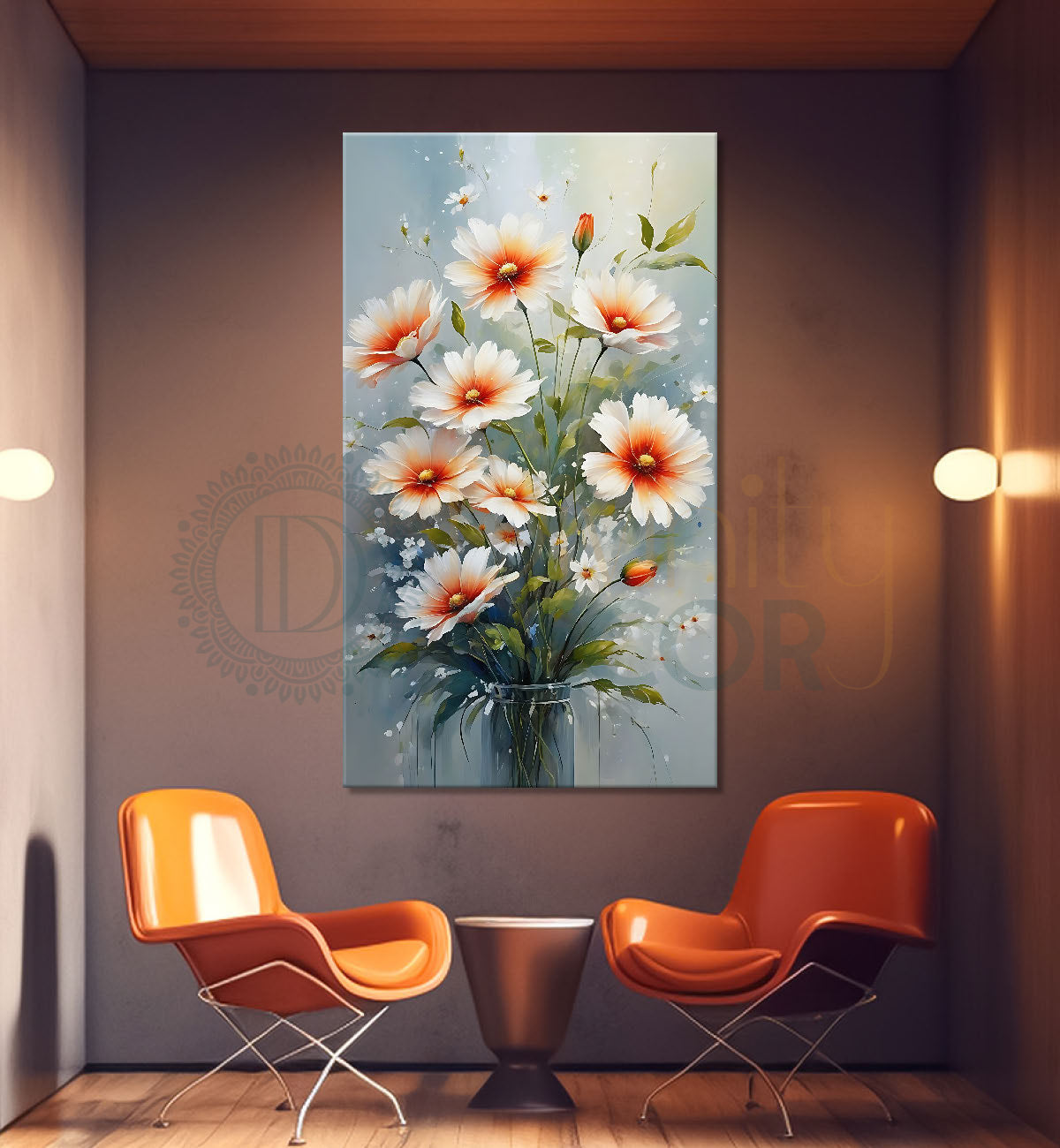 White flowers in grey textured painting - Flower-V-552