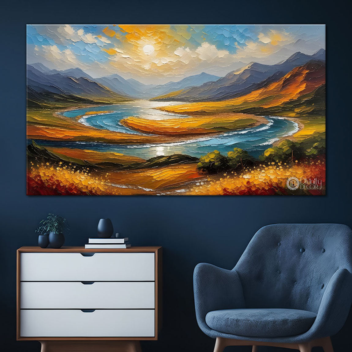 Mountains with sunrise painting Canvas Painting - Nature Art -557