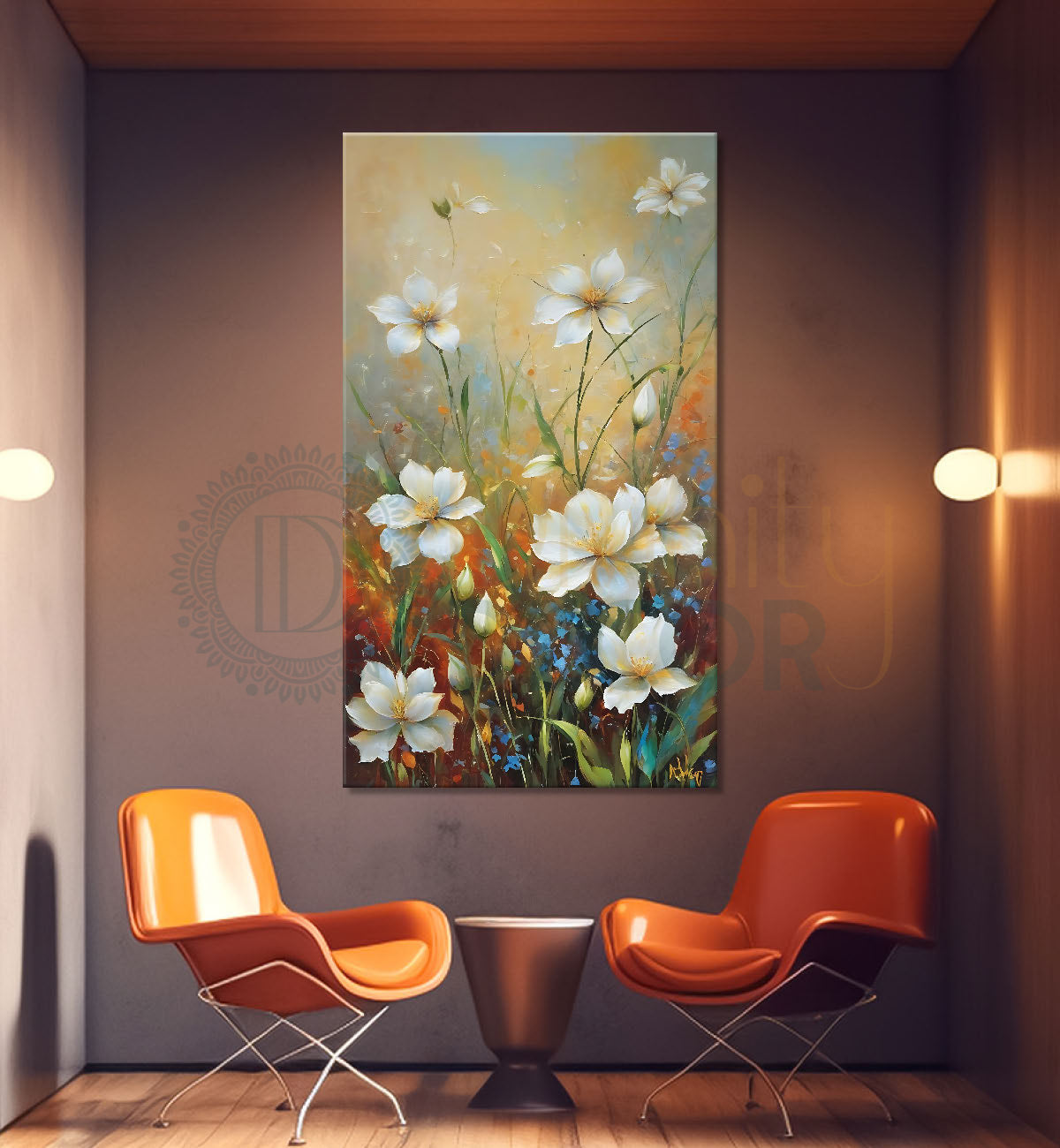 White flowers in light textured painting - Flower-V-557