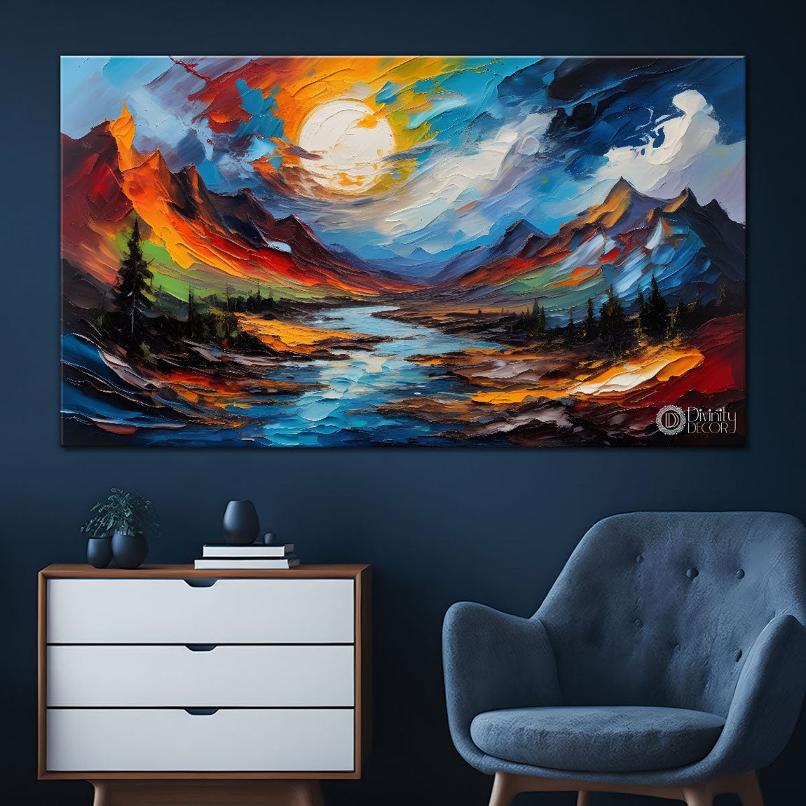 Colorful mountains painting Canvas Painting - Nature Art -558