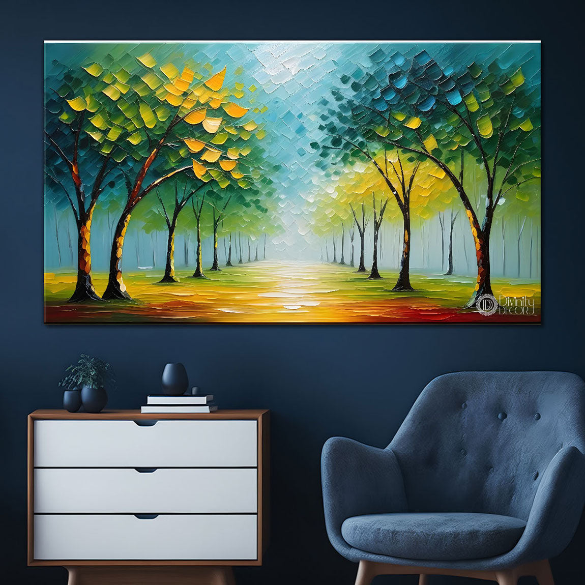 Green trees textured painting Canvas Painting - Nature Art -559