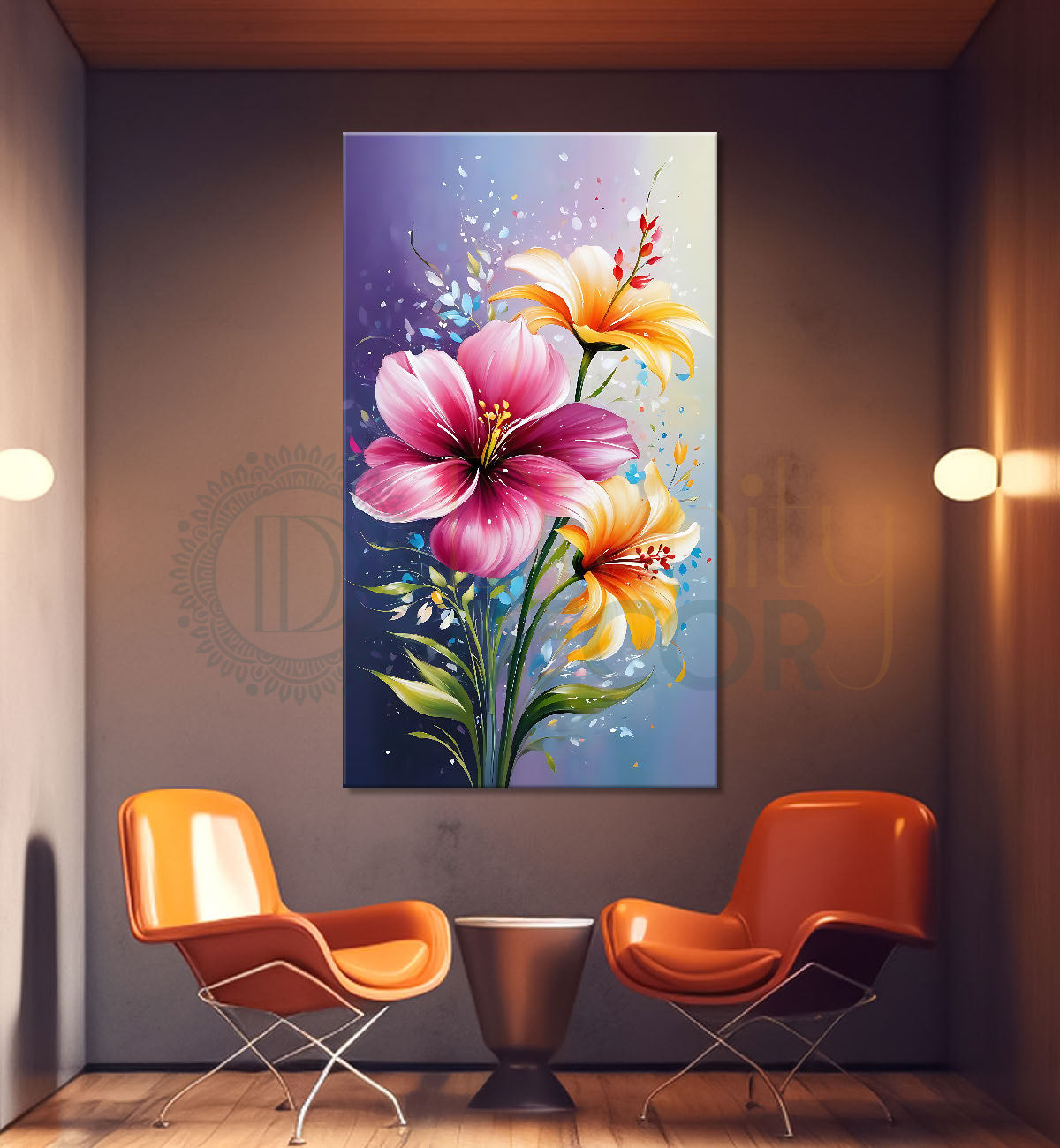 Pink flowers in purple textured art - Flower-V-561