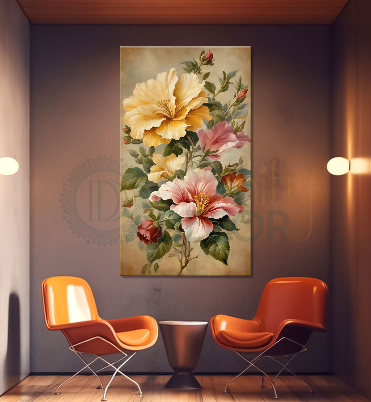 Yellow flowers in light textured painting- Flower-V-562