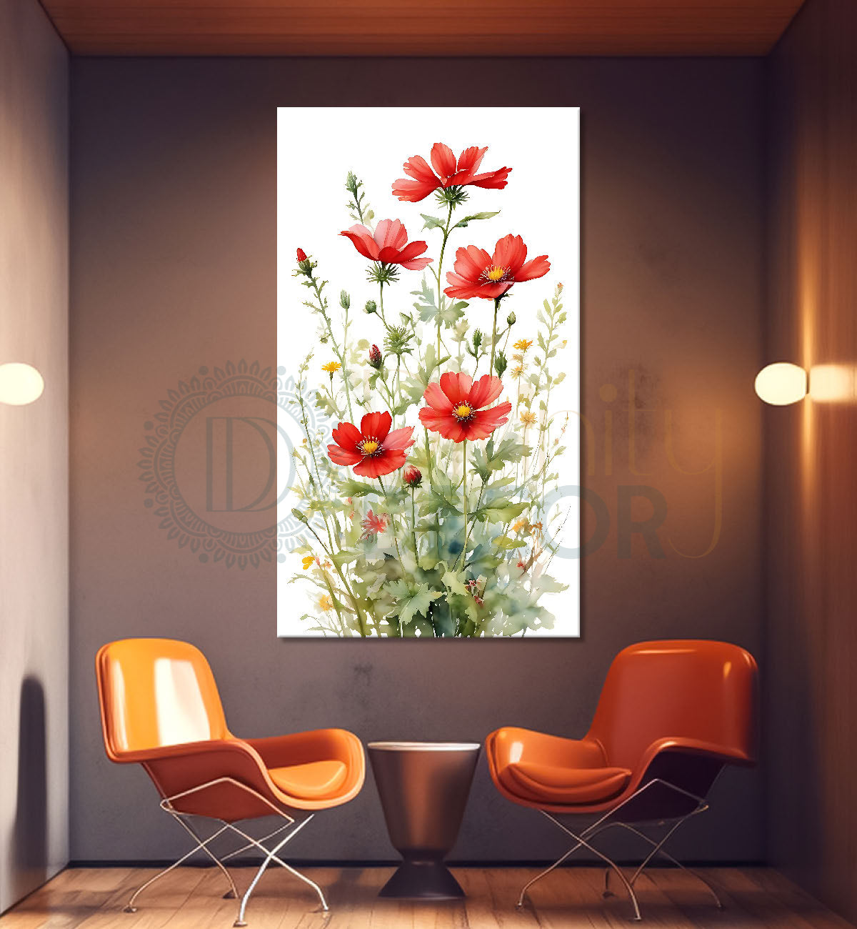 Red flowers in white textured art - Flower-V-566
