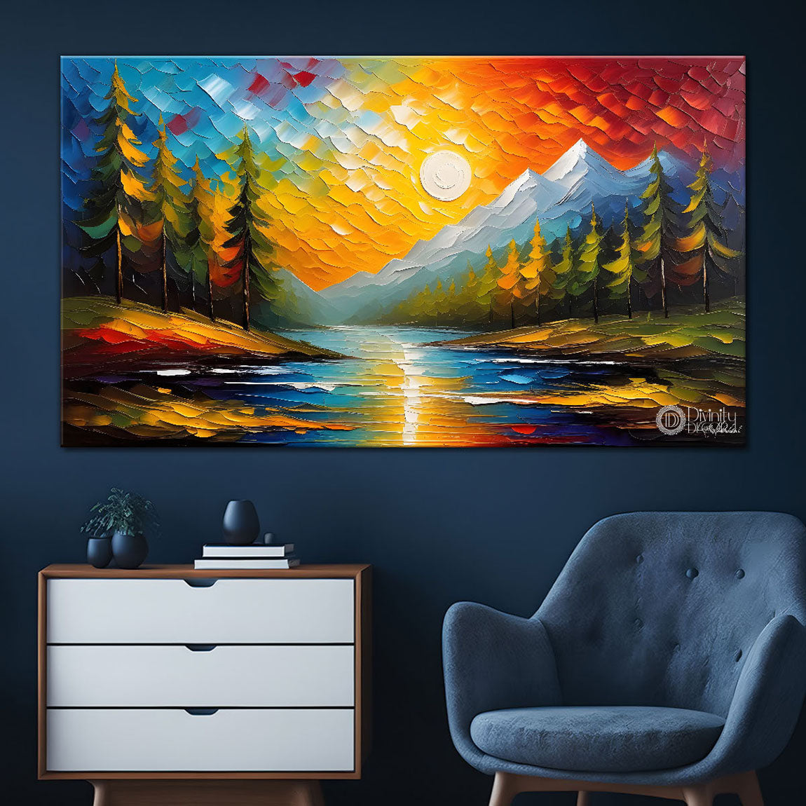 Tress with colorful sky painting Canvas Painting - Nature Art -568