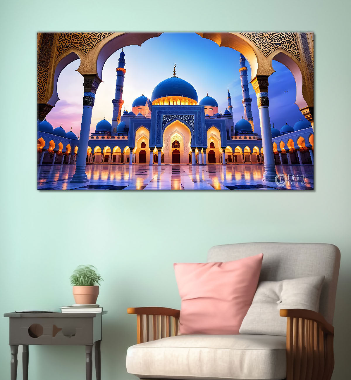 beautiful Islamic mosque with sunset textured oil painting Canvas Painting - Islamic paintings - 57